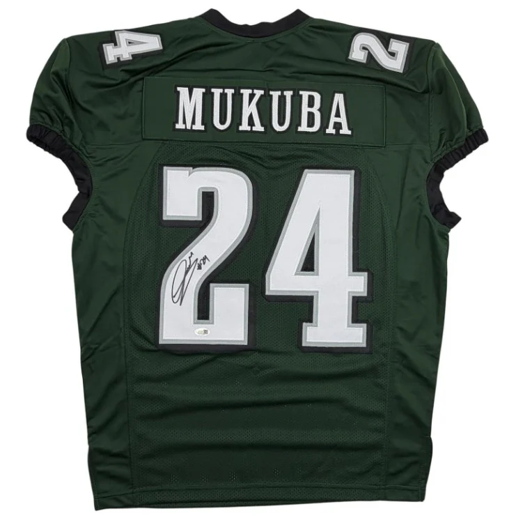 Andrew Mukuba Philadelphia Eagles Autographed Pro Cut Green Football Jersey