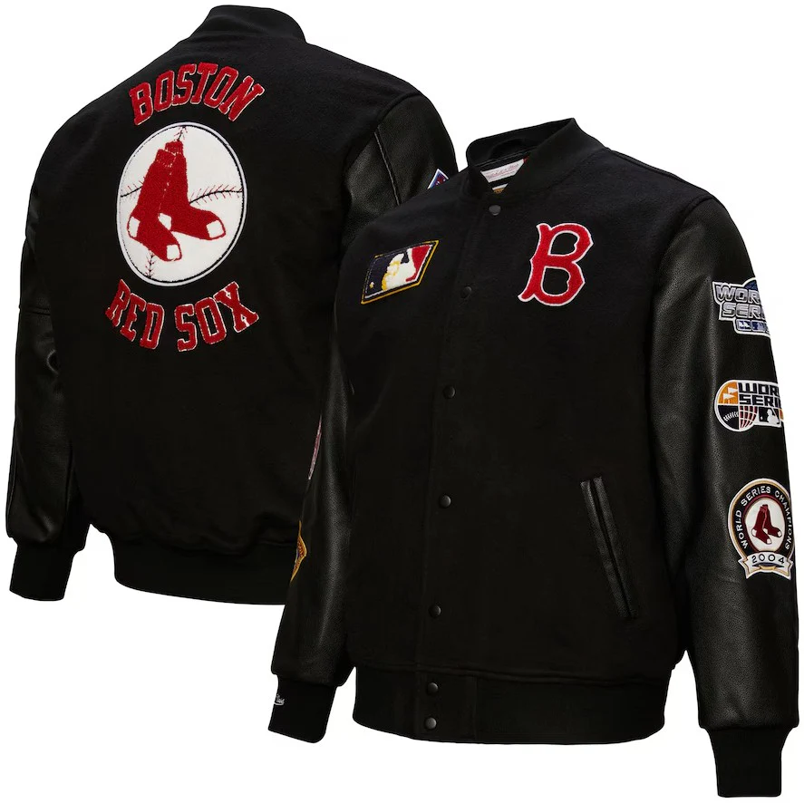 Boston Red Sox Mitchell & Ness Black Blackout Collection Full-Snap Varsity Jacket