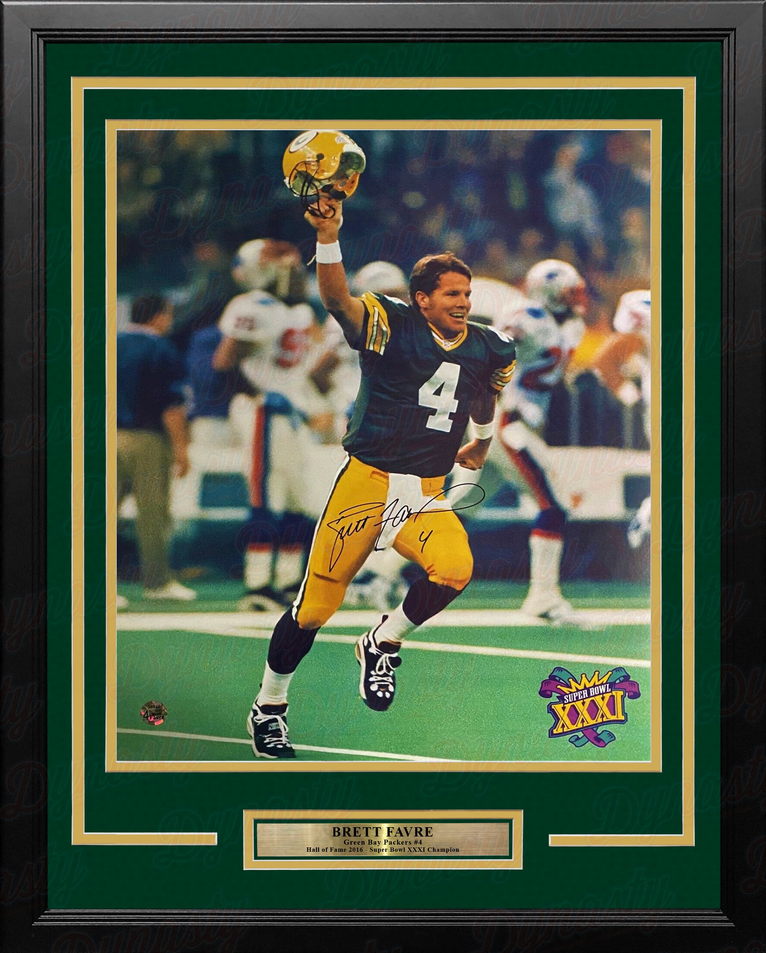 Brett Favre Celebration Green Bay Packers Autographed 16" x 20" Framed Football Photo