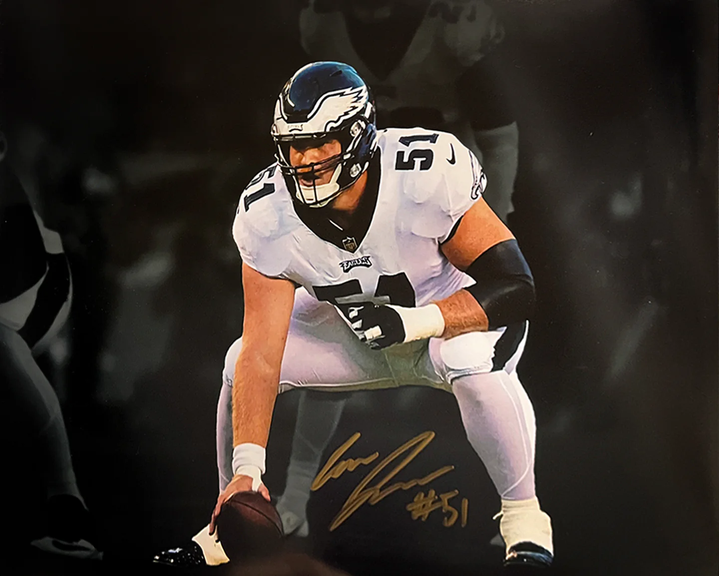 Cam Jurgens in Stance Philadelphia Eagles Autographed 11" x 14" Blackout Football Photo