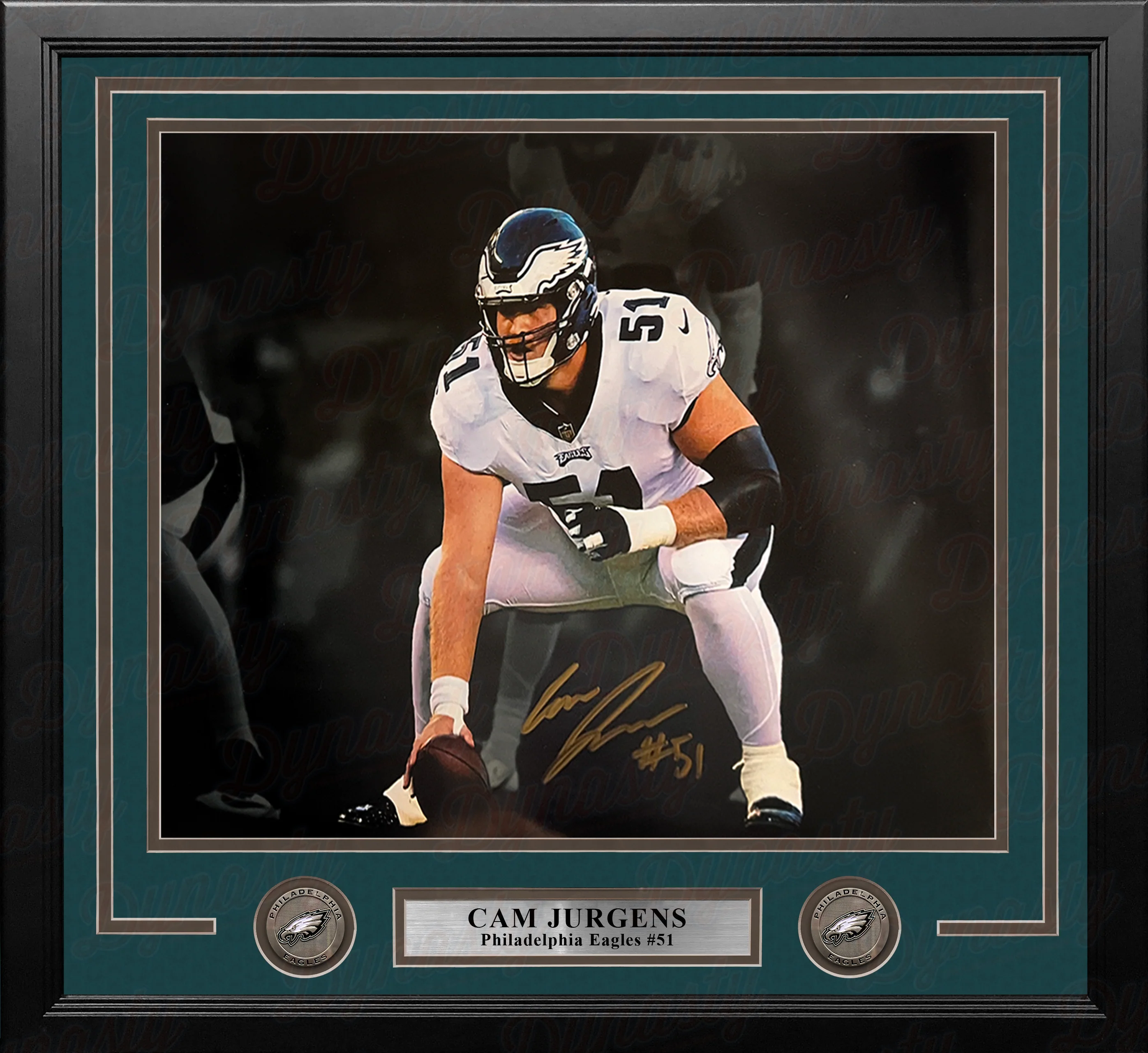 Cam Jurgens in Stance Philadelphia Eagles Autographed 11" x 14" Framed Blackout Football Photo