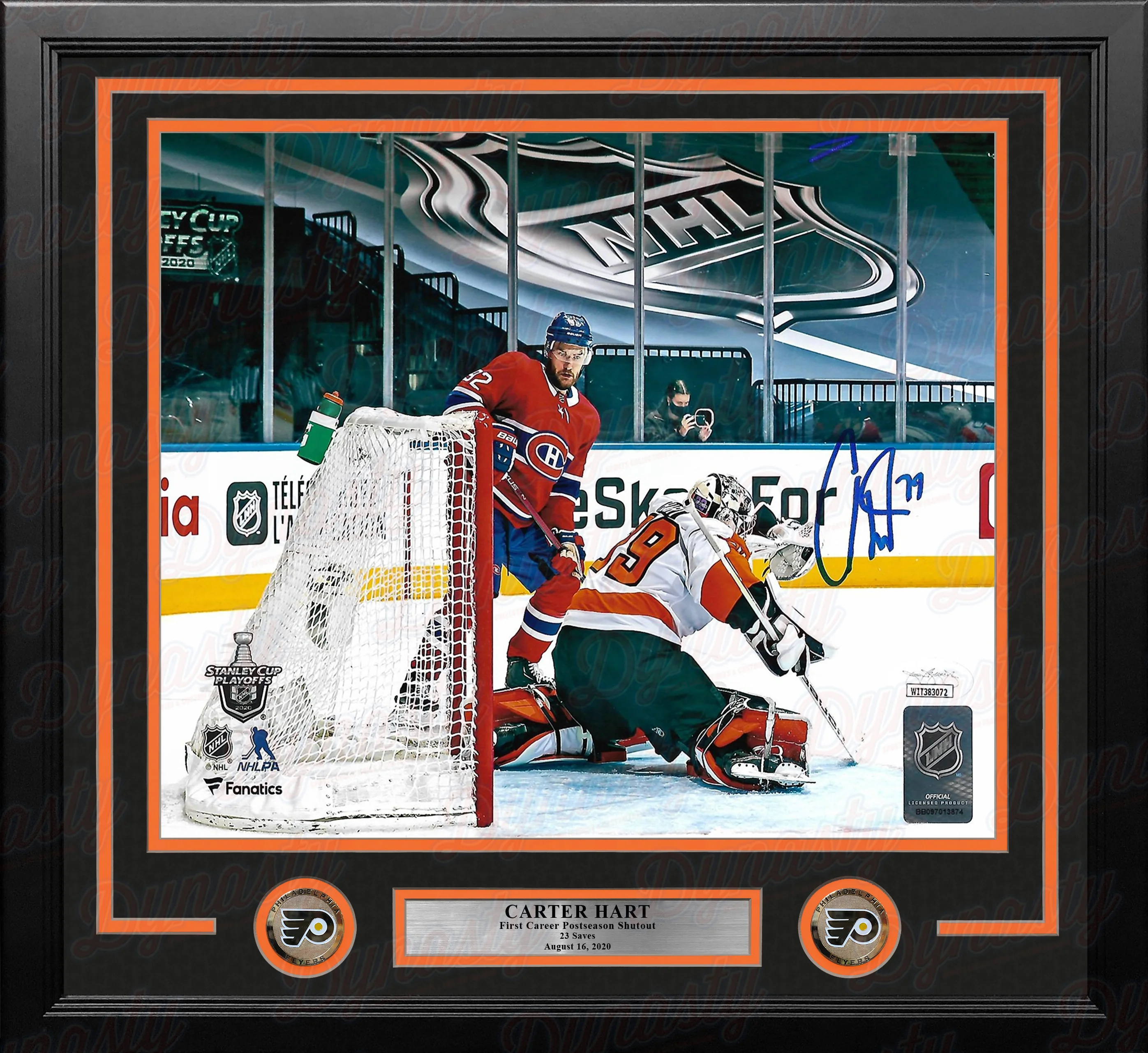 Carter Hart First Career Playoff Shutout Philadelphia Flyers Autographed Framed Hockey Photo - Image 2