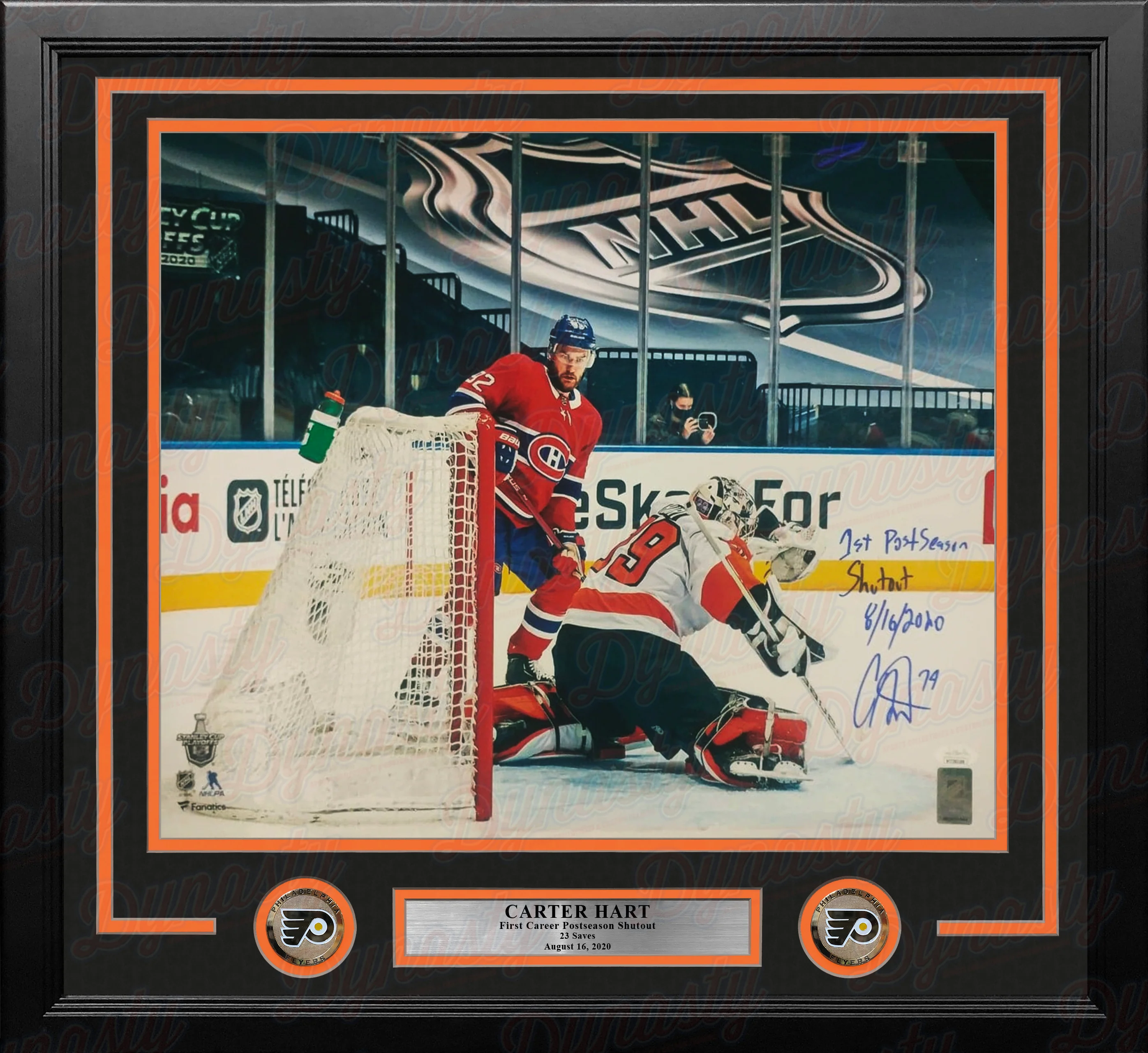 Carter Hart First Career Playoff Shutout Philadelphia Flyers Autographed Framed Hockey Photo - Image 3