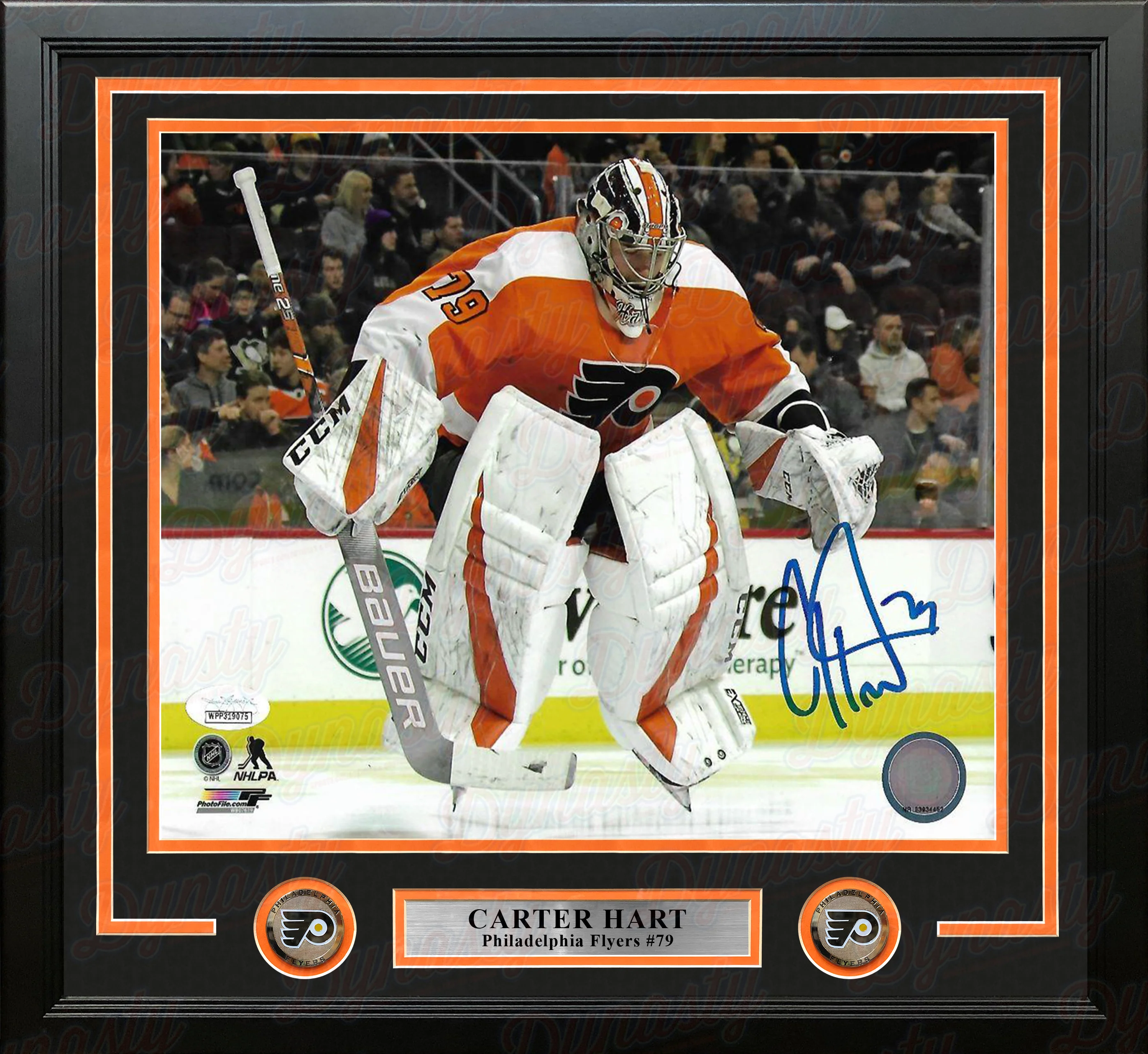 Carter Hart Jumping on the Ice Philadelphia Flyers Autographed Framed Hockey Photo