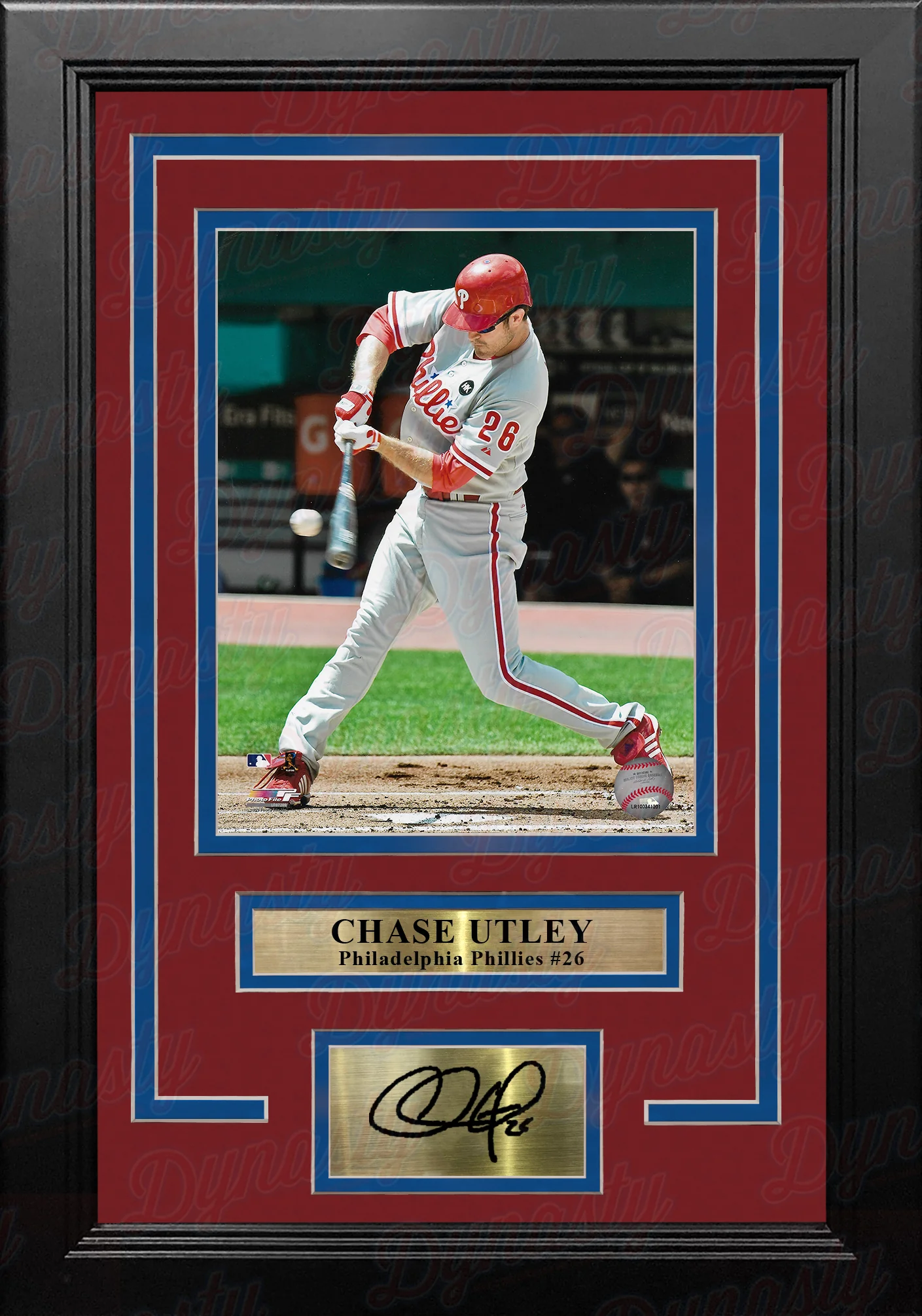 Chase Utley Swinging at the Plate Philadelphia Phillies 8x10 Framed Photo with Engraved Autograph