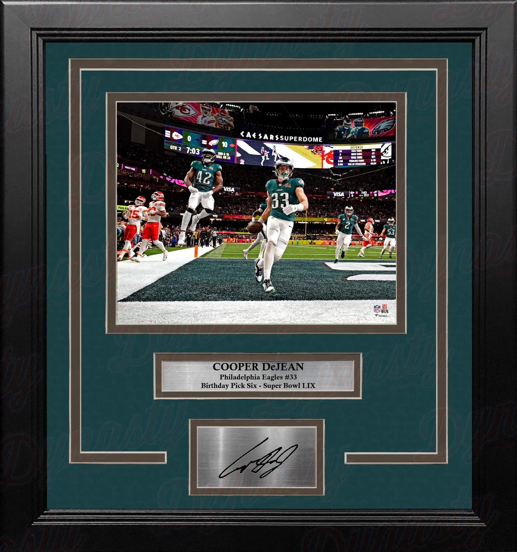 Cooper DeJean Super Bowl LIX Pick Six Philadelphia Eagles 16x20 Framed Photo with Engraved Autograph