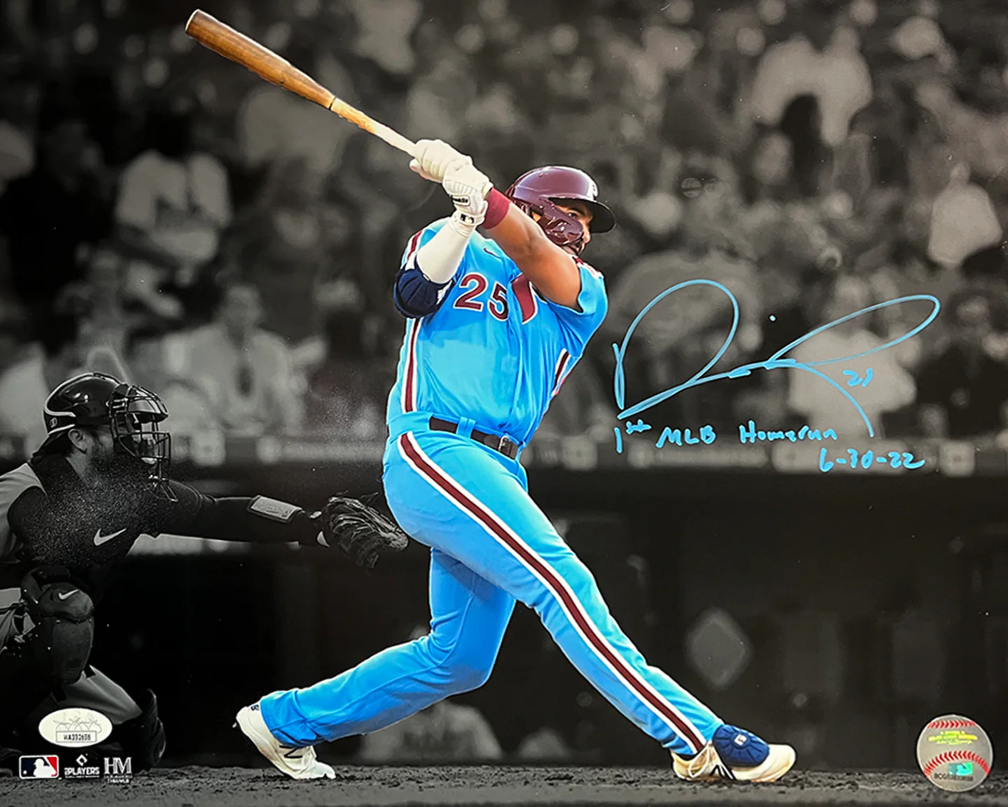 Darick Hall First Home Run Philadelphia Phillies Autographed Baseball Photo - Image 4