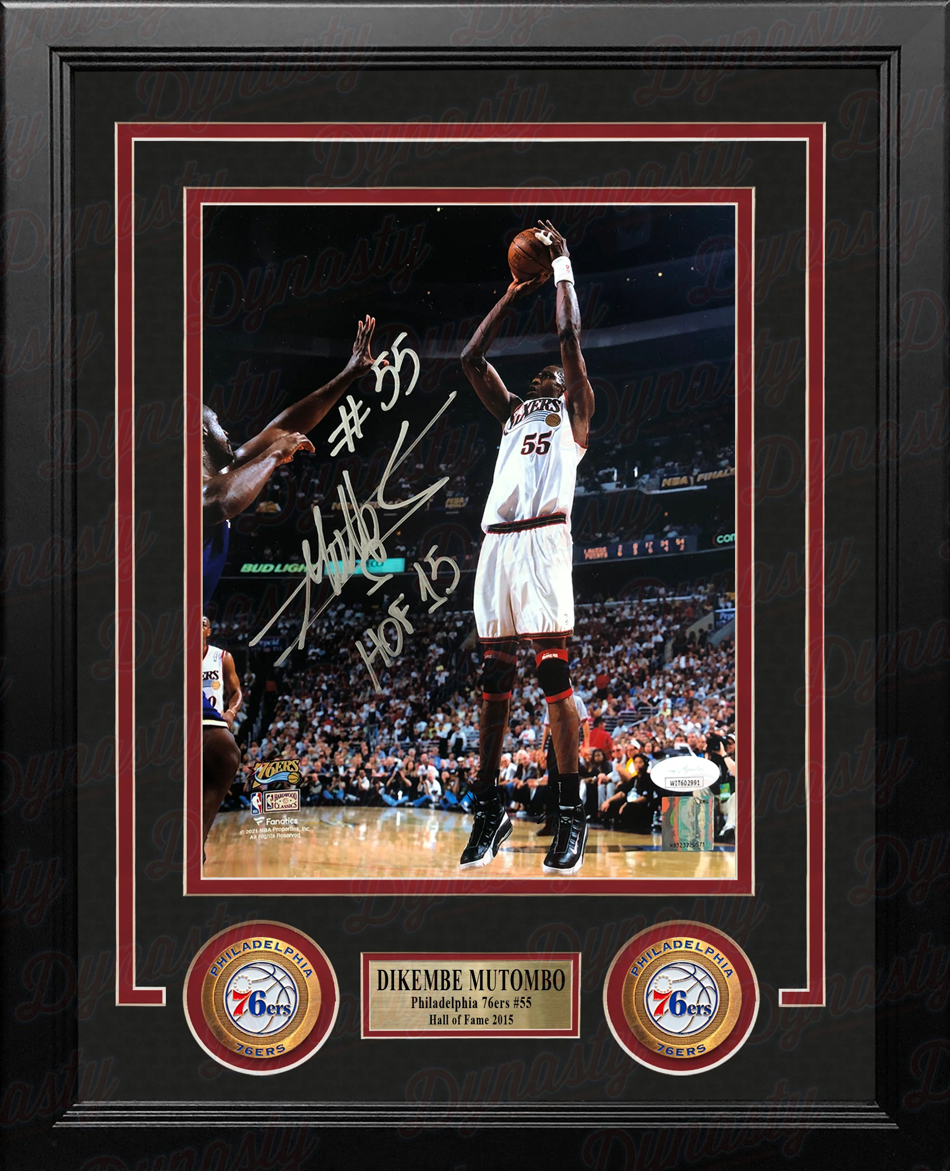 Dikembe Mutombo Philadelphia 76ers Autographed 8x10 Framed Basketball Photo Inscribed Hall of Fame