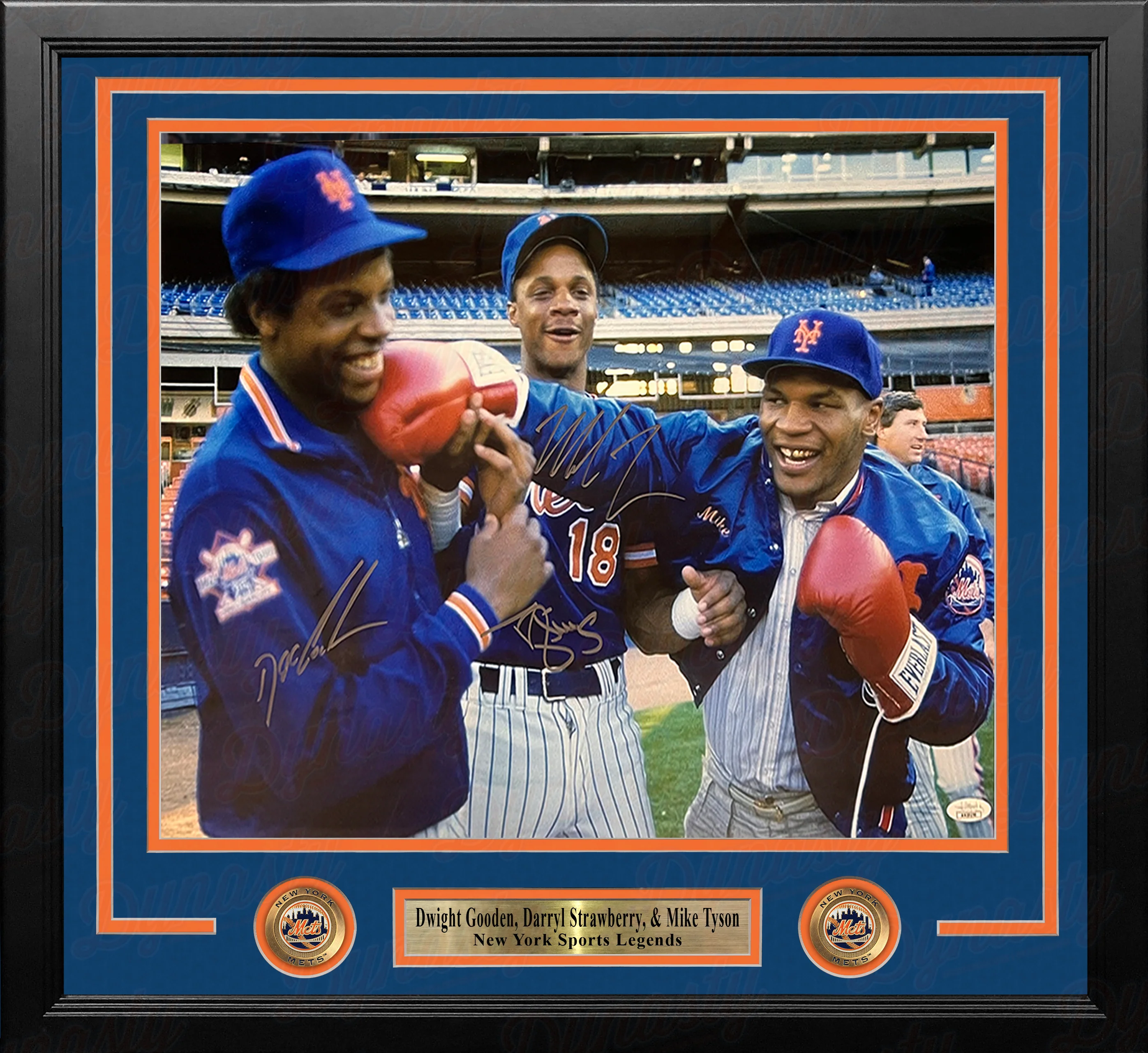 Dwight Gooden, Darryl Strawberry, & Mike Tyson New York Mets Autographed 16x20 Framed Baseball Photo