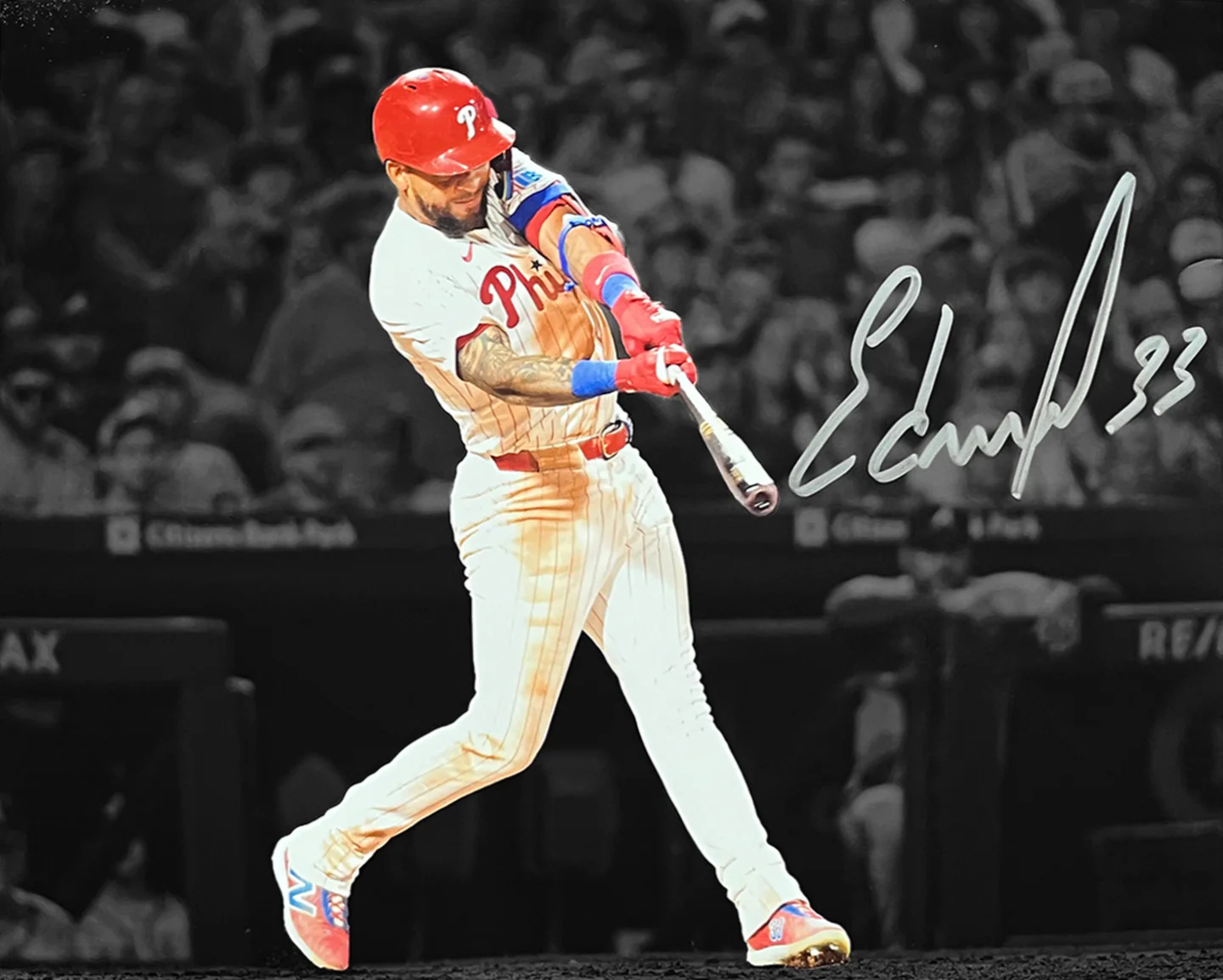 Edmundo Sosa Swing Autographed Philadelphia Phillies 8" x 10" Blackout Baseball Photo - Image 2