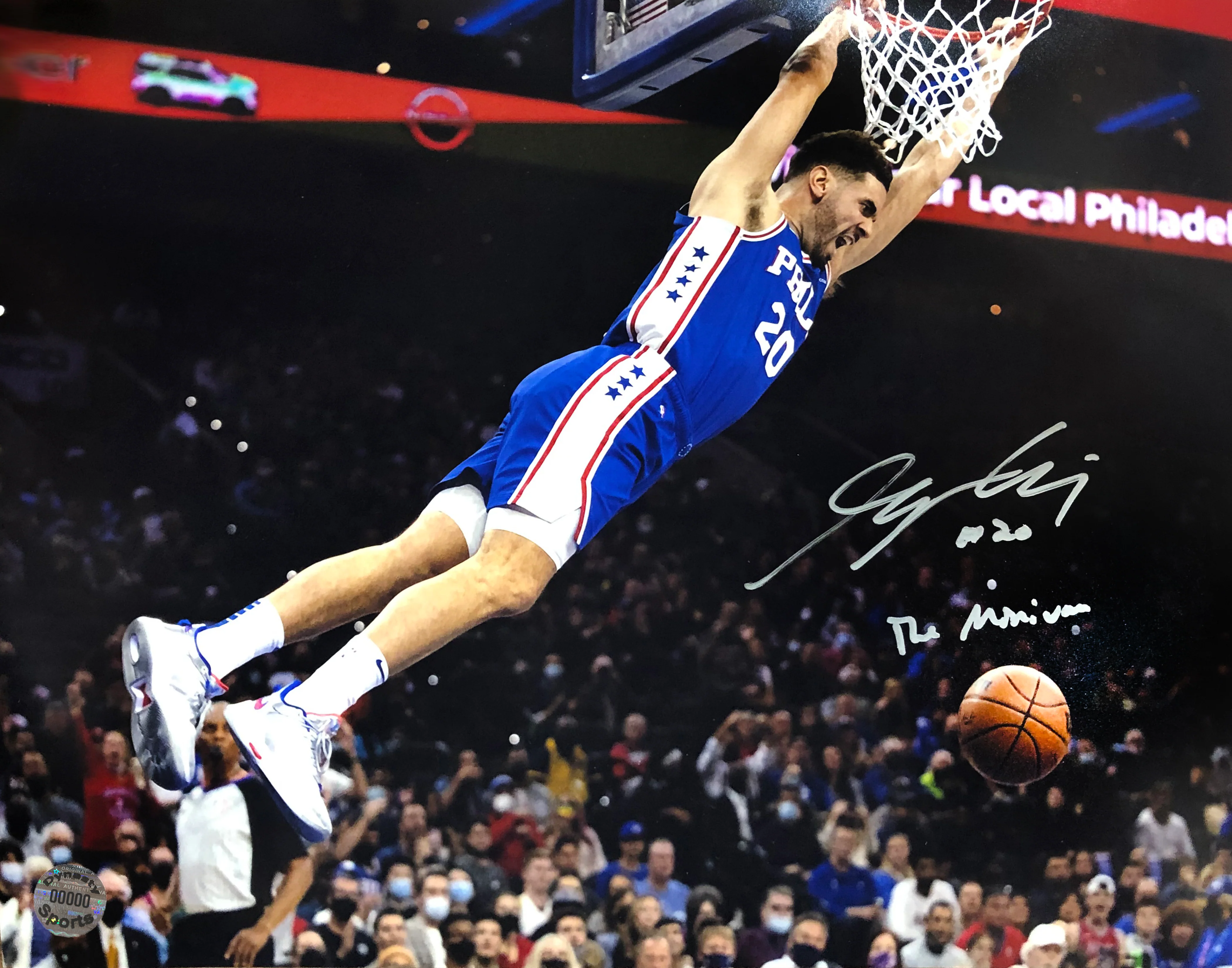 Georges Niang in Action Philadelphia 76ers Autographed Basketball Photo - Image 2