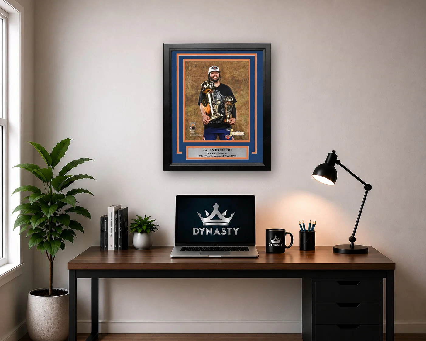 Jalen Brunson Posing with Trophies New York Knicks 8x10 2026 NBA Champions Framed Basketball Photo - Image 2