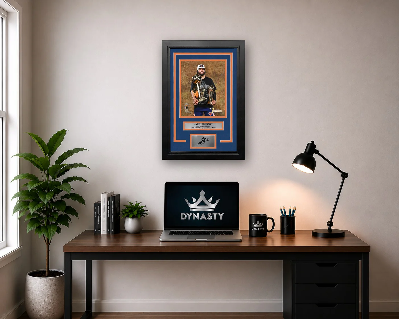 Jalen Brunson Trophies New York Knicks 8x10 2026 NBA Champions Framed Photo with Engraved Autograph - Image 2
