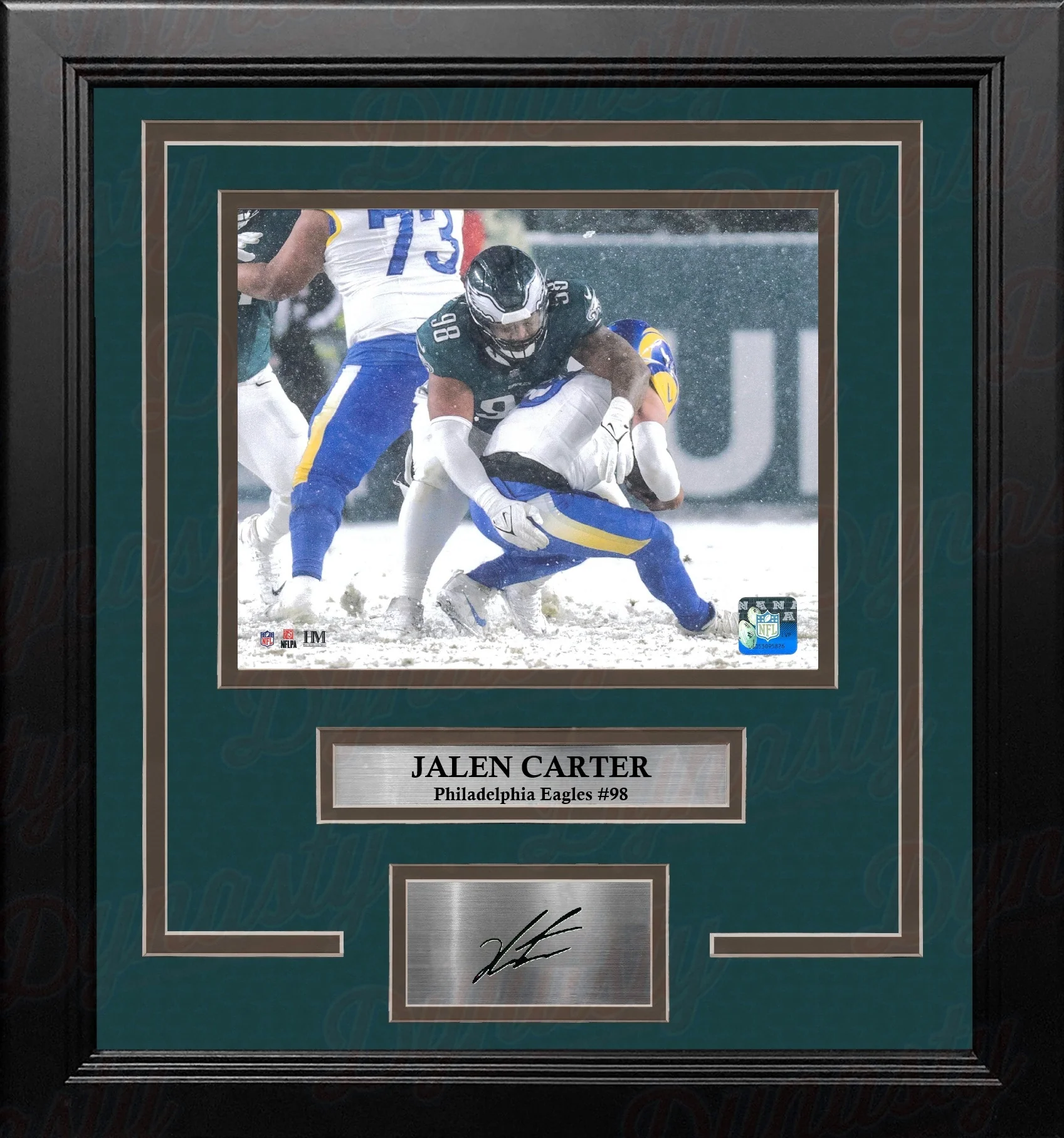 Jalen Carter Snow Bowl Sack Philadelphia Eagles 16x20 Framed Football Photo with Engraved Autograph