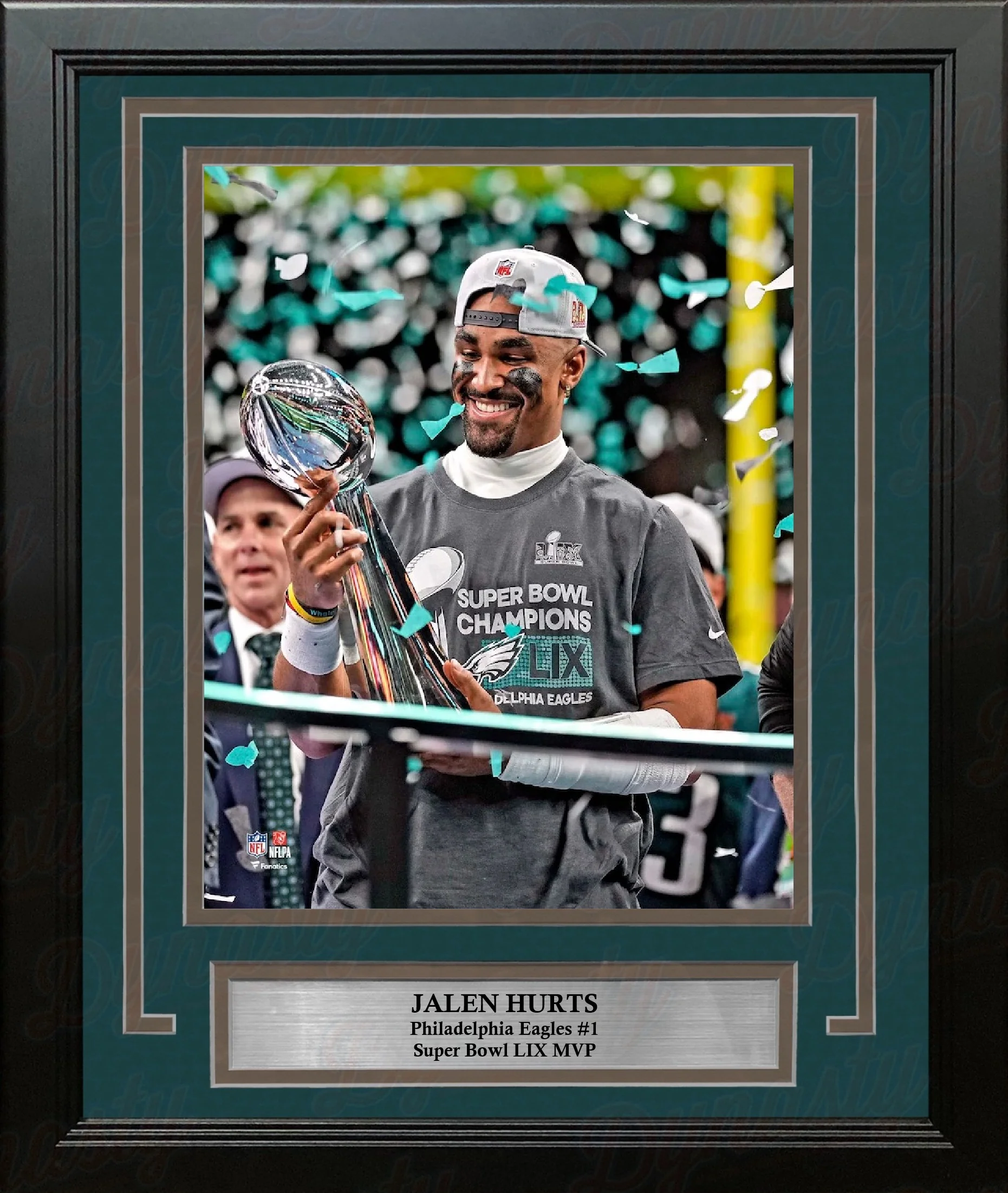 Jalen Hurts Super Bowl LIX Lombardi Trophy Philadelphia Eagles 8" x 10" Framed Football Photo
