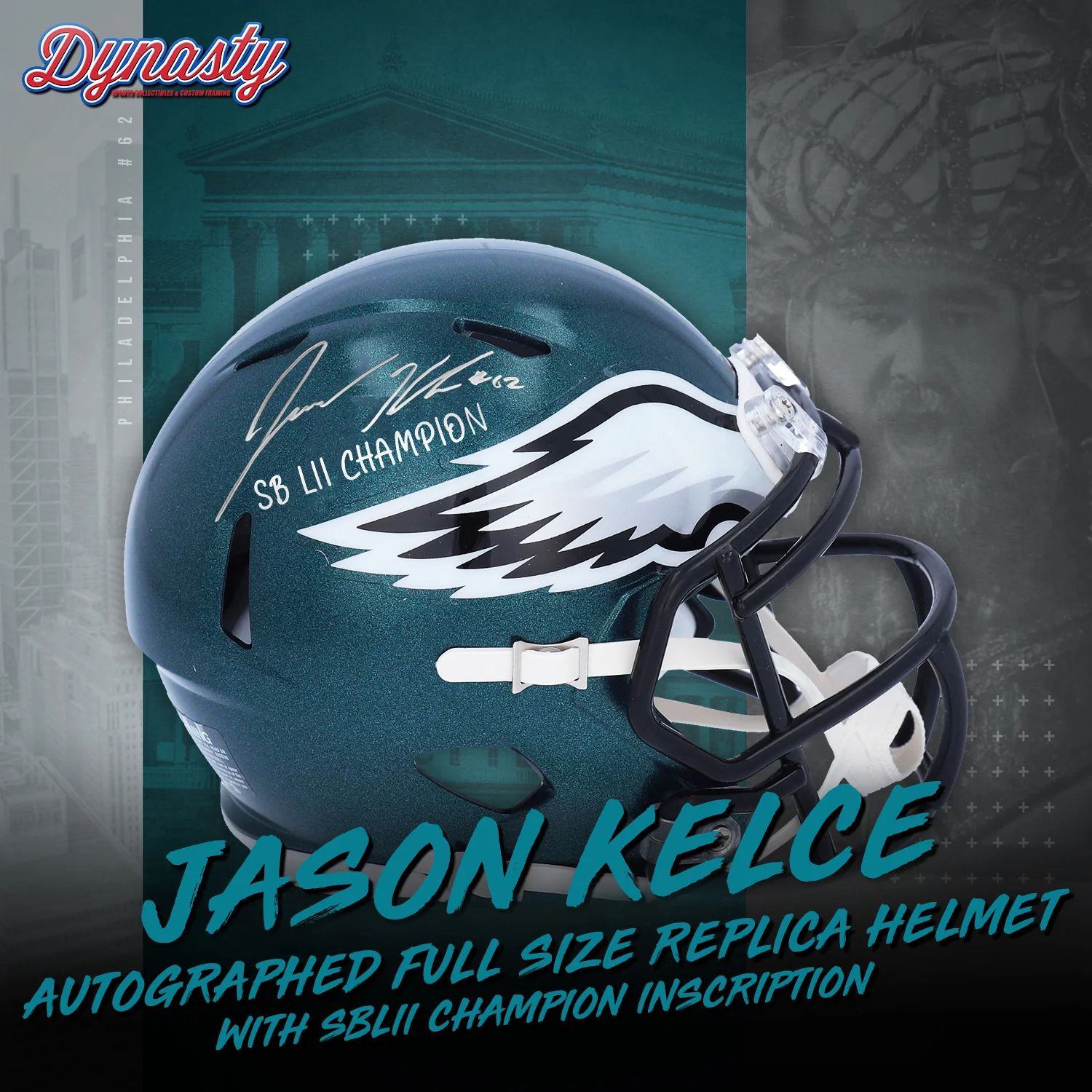 Jason Kelce Autographed Philadelphia Eagles Full Size Replica Helmet | Retirement Pre-Sale Opportunity - Image 4