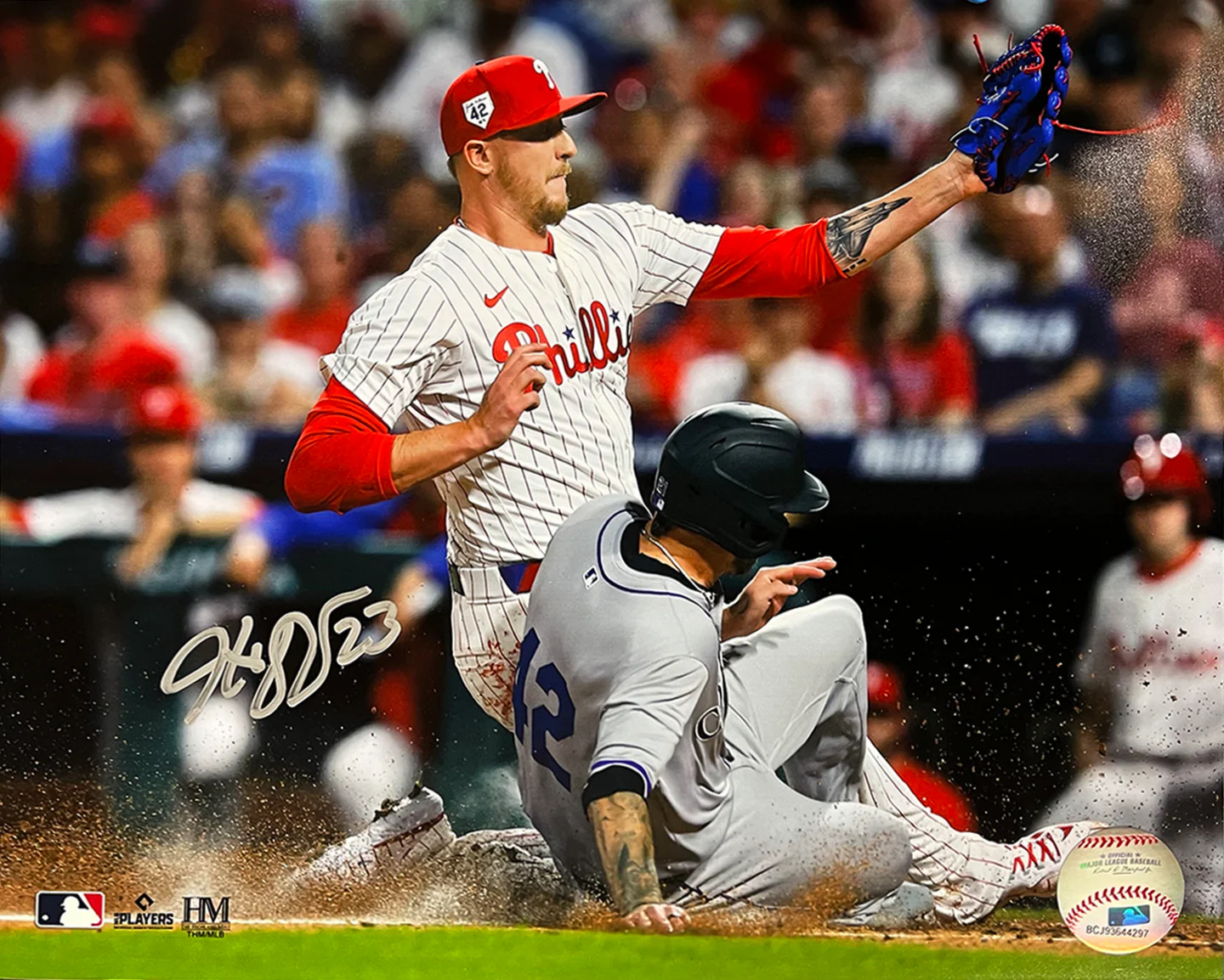 Jeff Hoffman Play at the Plate Philadelphia Phillies Autographed 11" x 14" Baseball Photo - Image 2