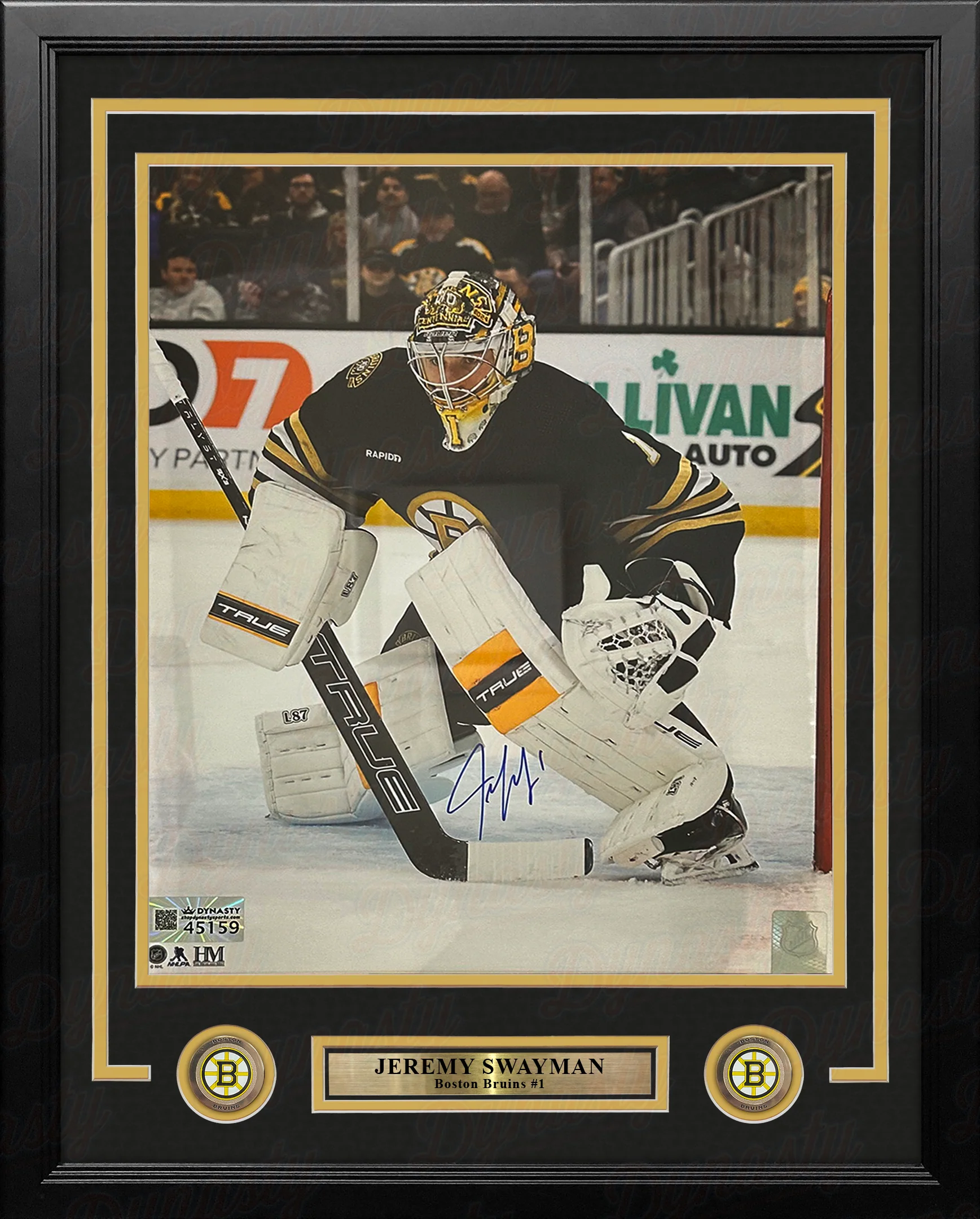 Jeremy Swayman in Goal Boston Bruins Autographed 16" x 20" Framed Hockey Photo - Image 2