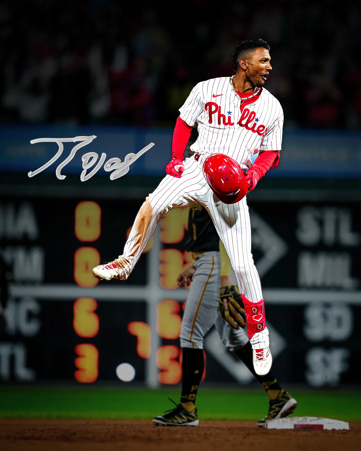 Johan Rojas Jumping on Base Philadelphia Phillies Autographed 11" x 14" Baseball Photo - Image 2