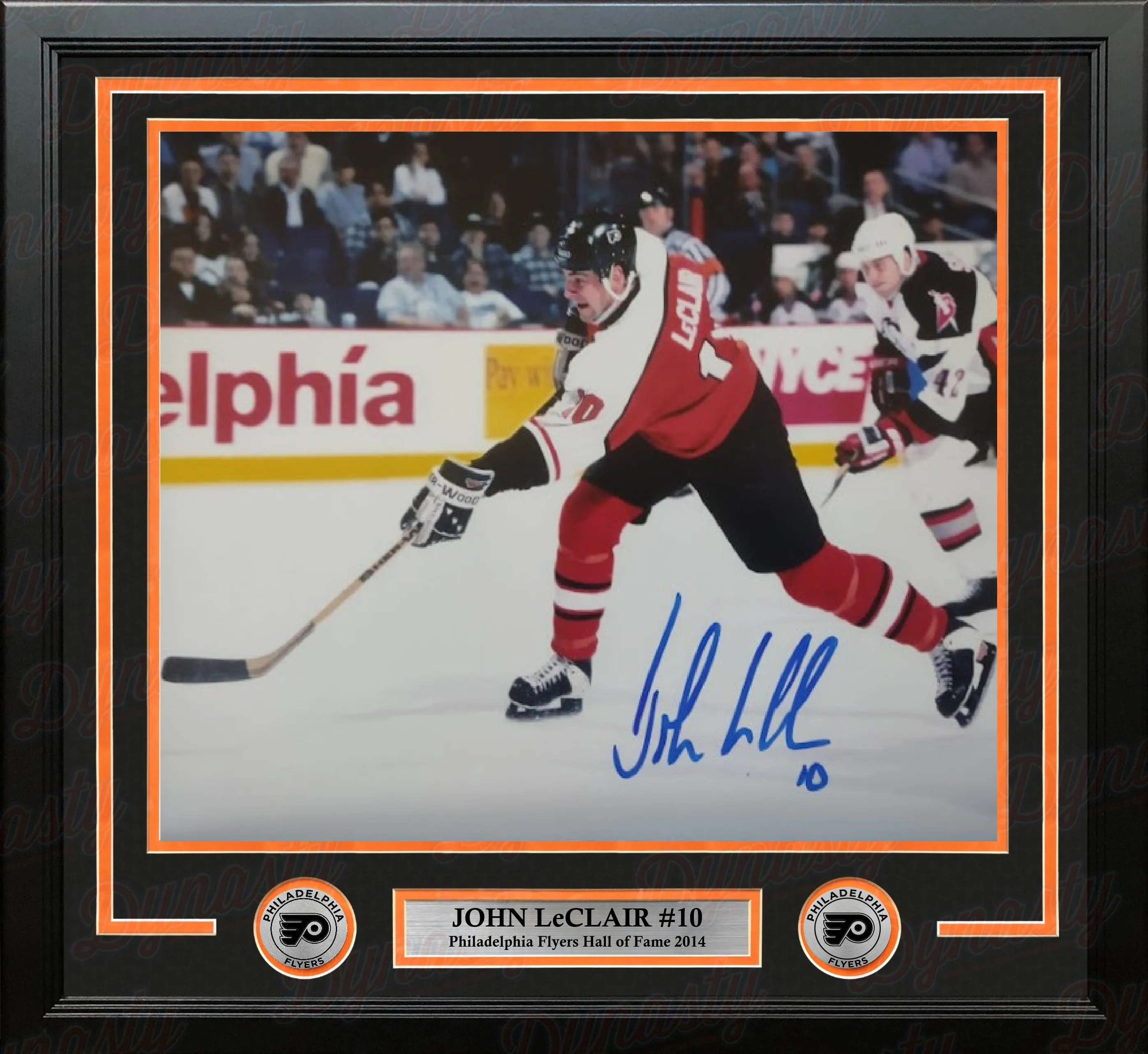 John LeClair in Action Autographed Philadelphia Flyers 16" x 20" Framed Hockey Photo