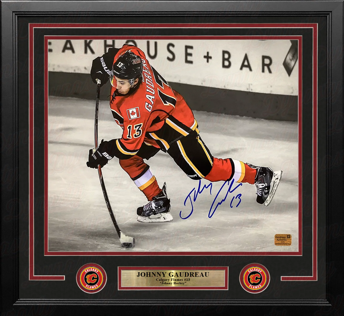 Johnny Gaudreau Spotlight Action Calgary Flames Autographed 11" x 14" Framed Hockey Photo - Image 2