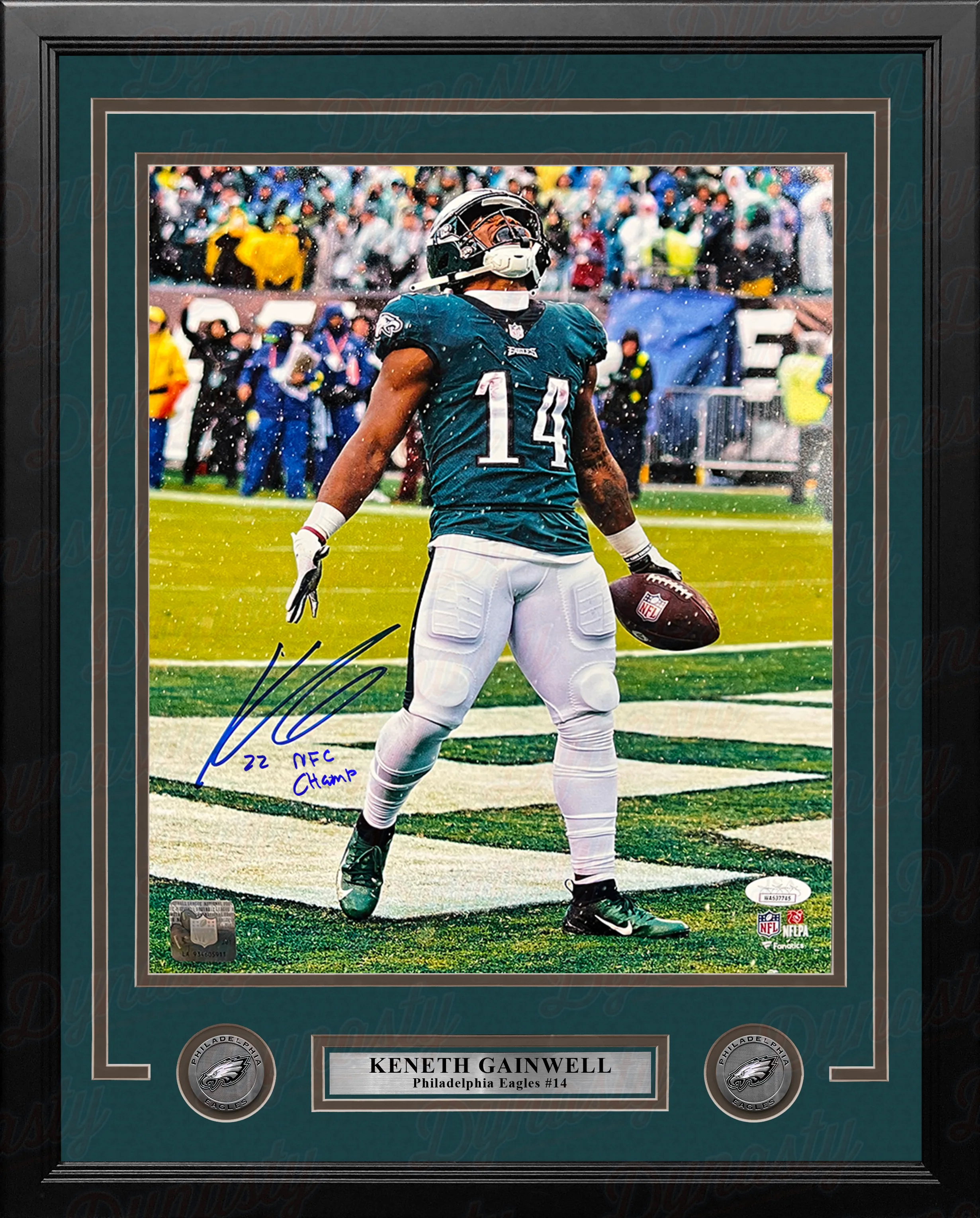 Kenneth Gainwell Touchdown Celebration Philadelphia Eagles Autographed Framed Football Photo - Image 2