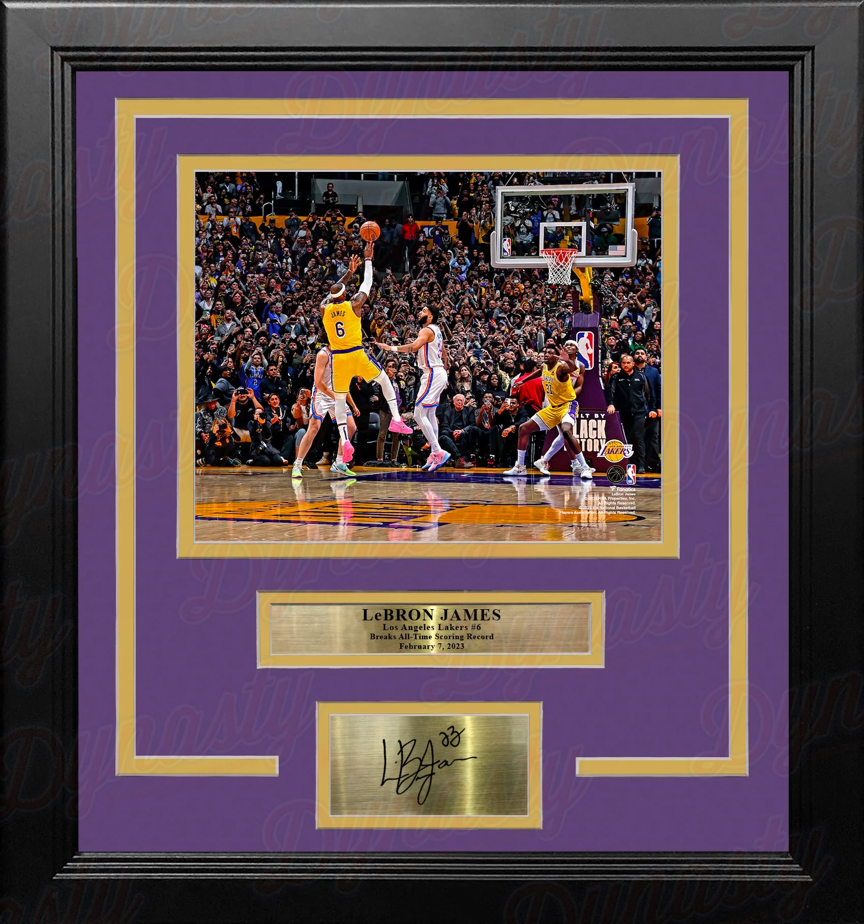LeBron James Breaks the All-Time Scoring Record LA Lakers 8x10 Framed Photo with Engraved Autograph