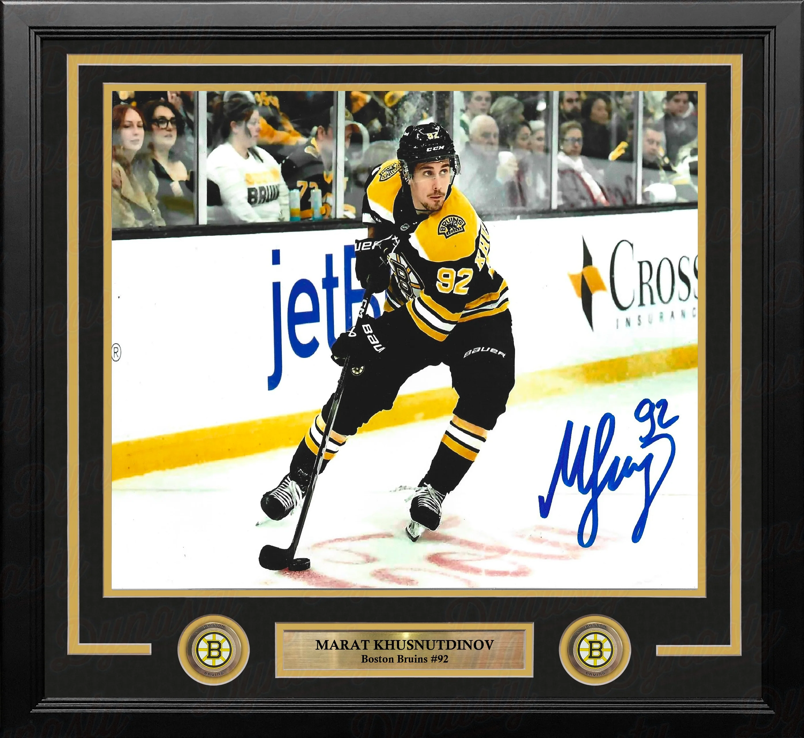 Marat Khusnutdinov in Action Boston Bruins Autographed 16" x 20" Framed Hockey Photo