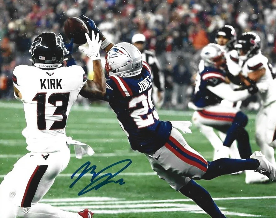 Marcus Jones Picks Off Stroud New England Patriots Autographed 16" x 20" Football Photo