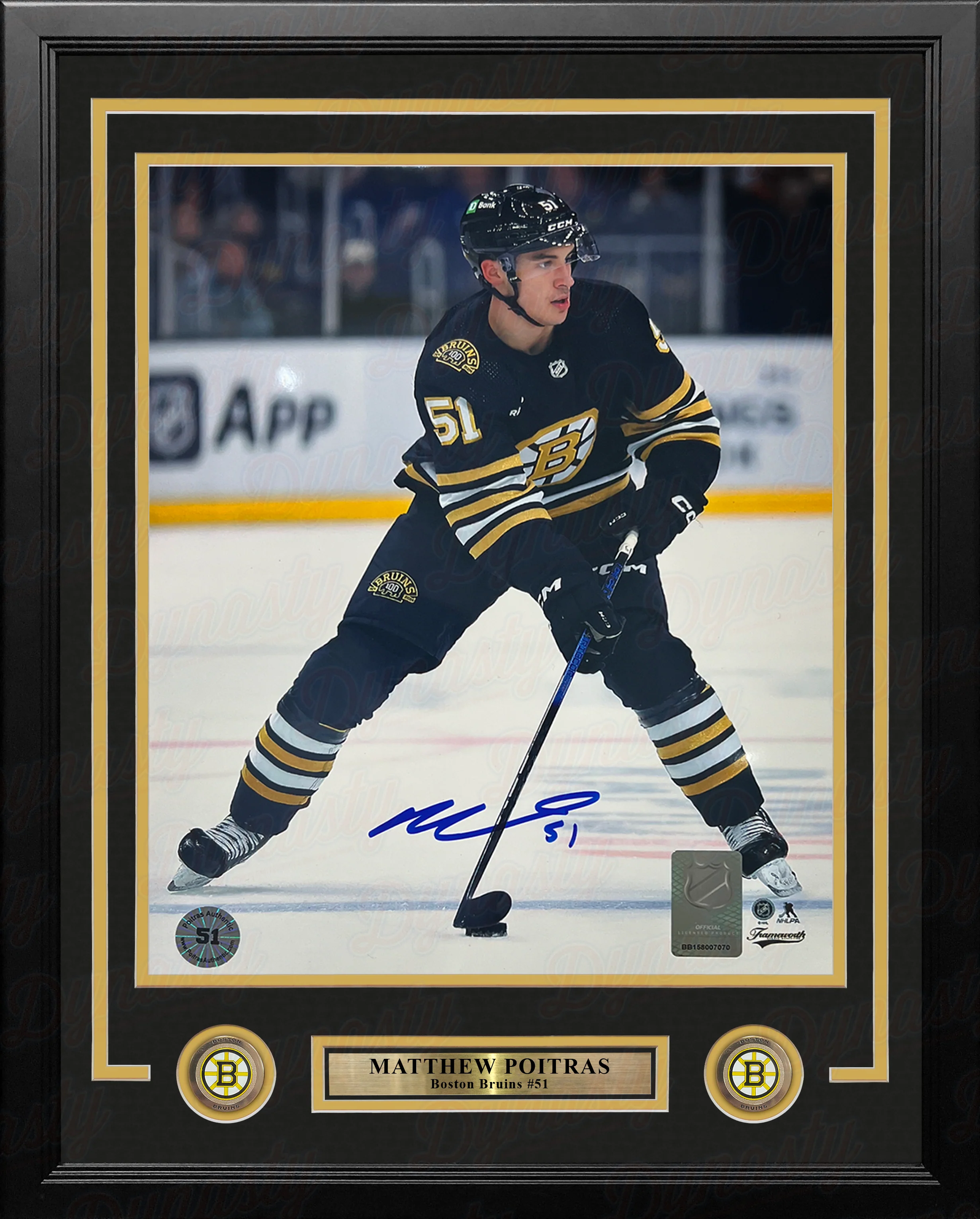 Matthew Poitras in Action Boston Bruins Autographed 16" x 20" Framed Hockey Photo - Image 2
