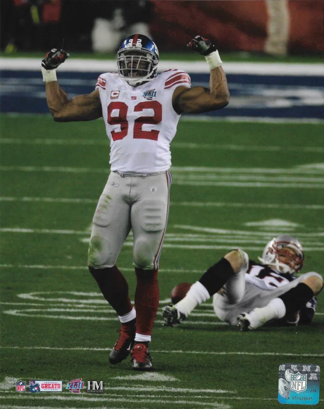 Michael Strahan Over Brady Super Bowl XLII New York Giants 8" x 10" Football Photo