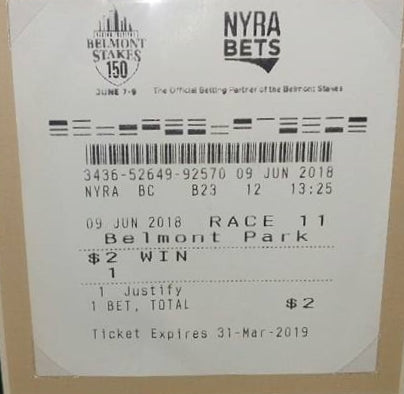 Mike Smith & Justify 2018 Belmont Stakes Framed and Matted Horse Racing Ticket Collage - Image 2