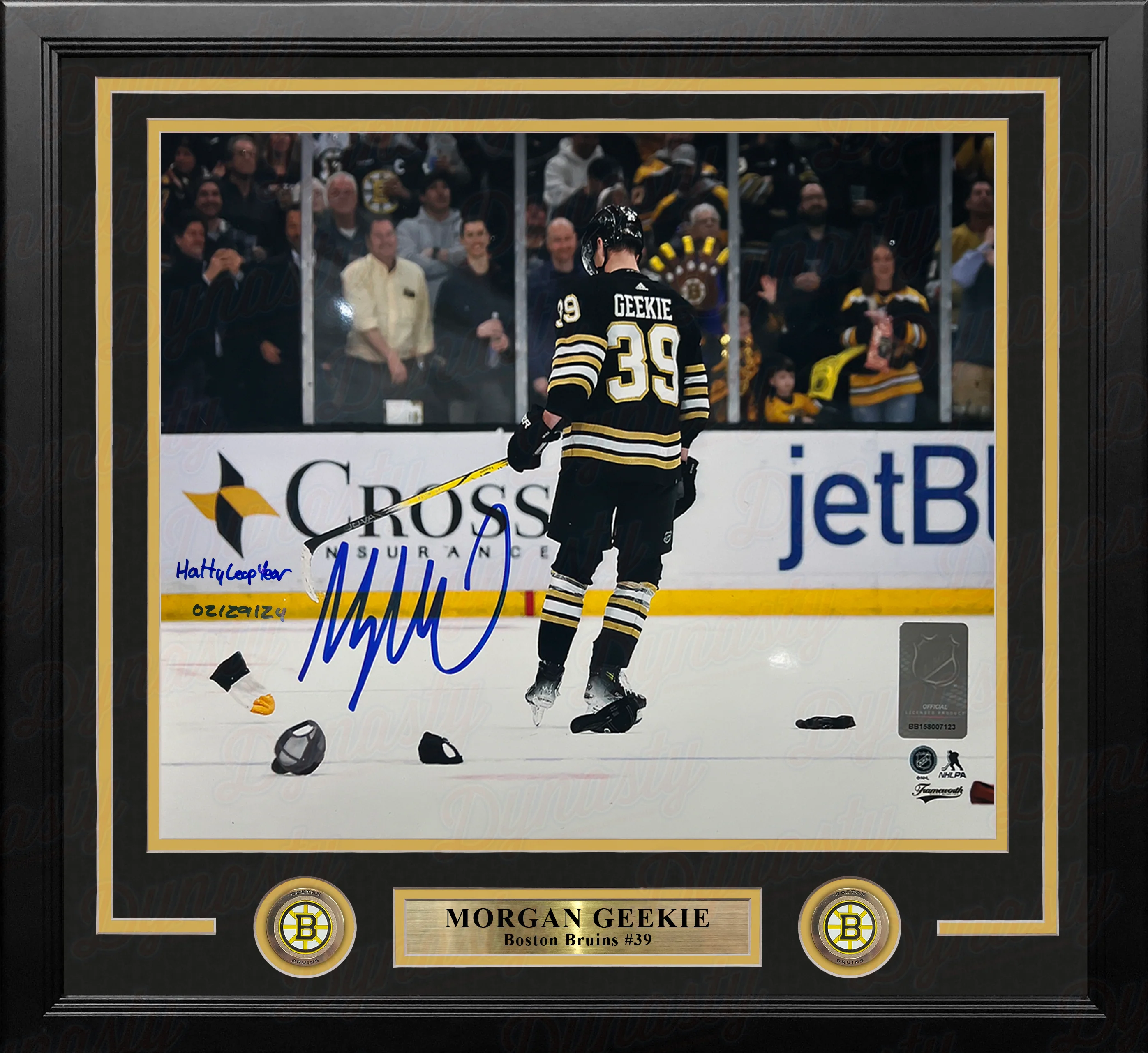 Morgan Geekie Hat Trick Boston Bruins Autographed 11" x 14" Framed Hockey Photo - Hatty Leap Year - Image 2
