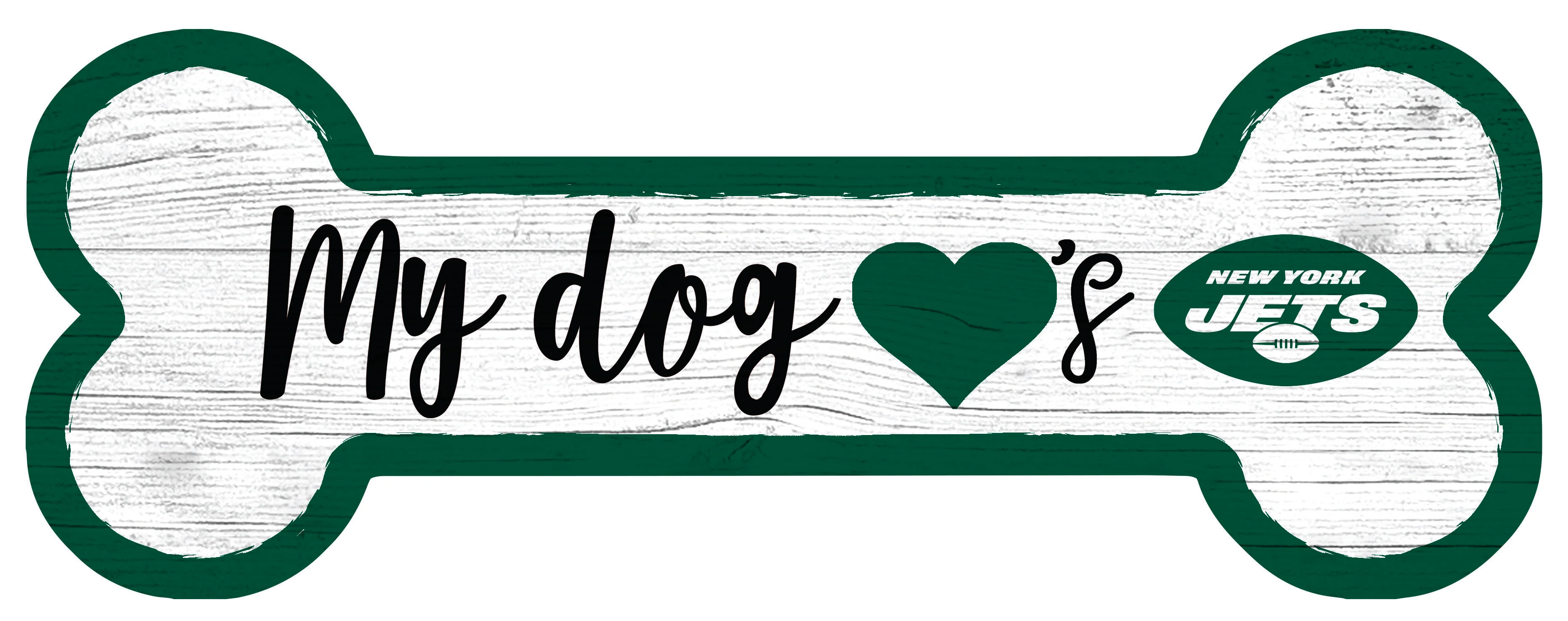 New York Jets Football Dog Bone White Wooden Sign