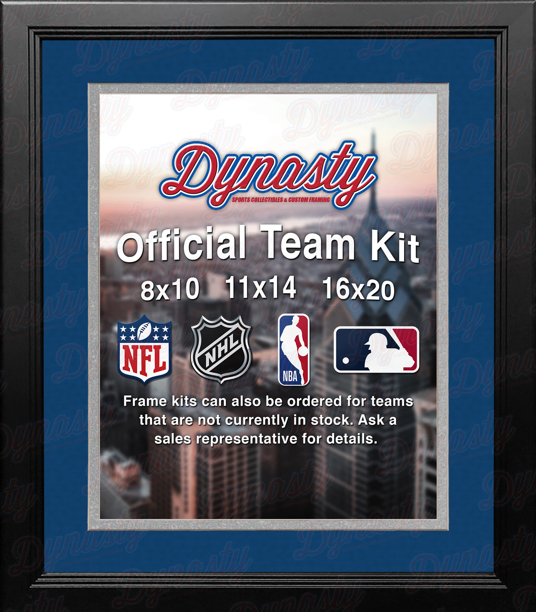 NHL Hockey Photo Picture Frame Kit - Buffalo Sabres (Blue Matting, Silver Trim) - Image 2