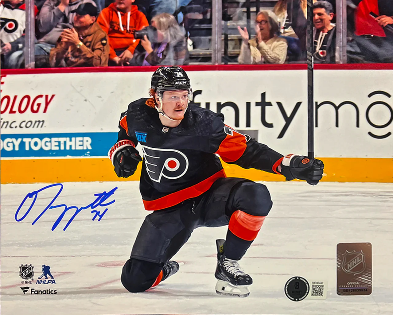 Owen Tippett Knee Celebration Philadelphia Flyers Autographed 16" x 20" Hockey Photo - Image 2