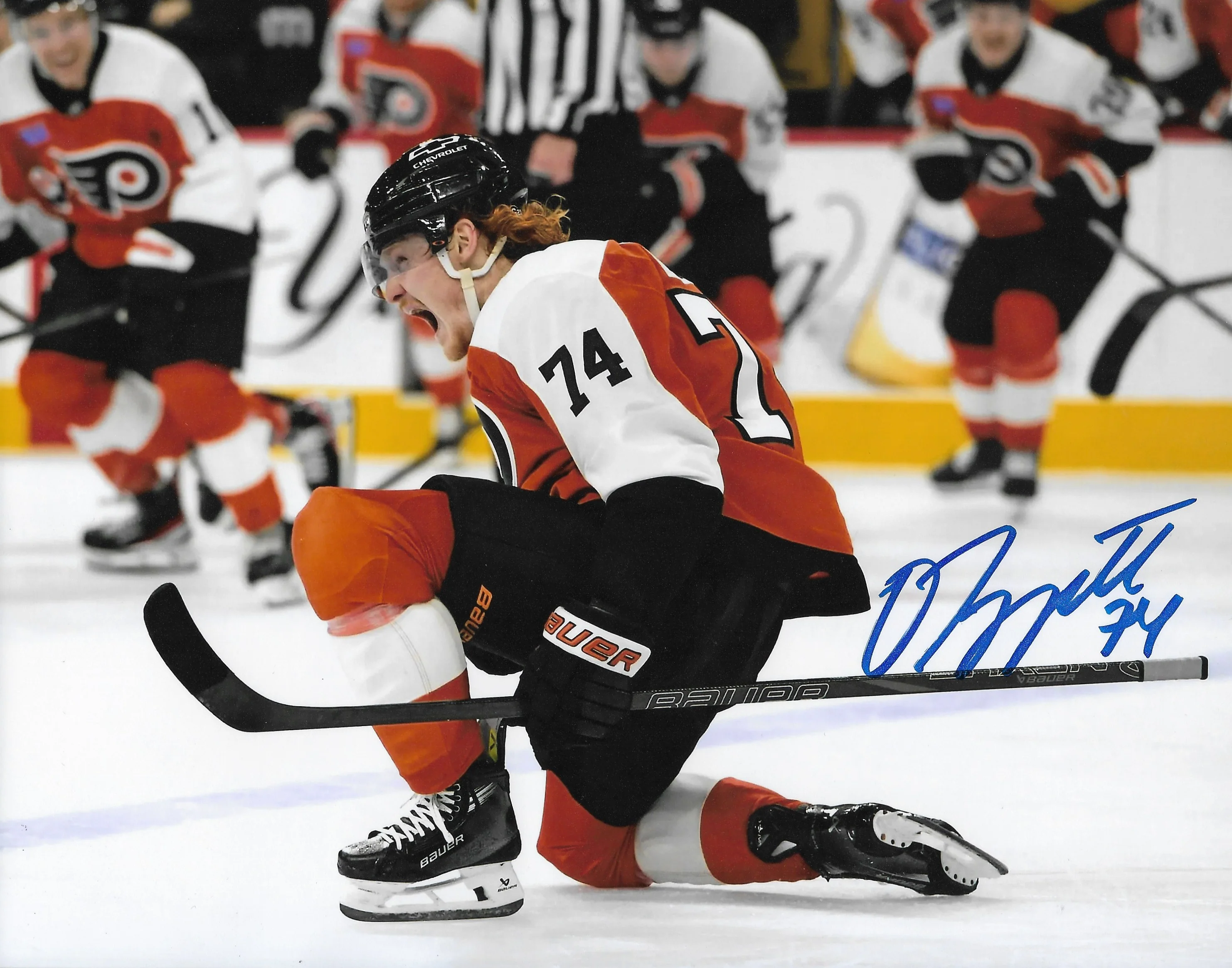 Owen Tippett Scream Autographed Philadelphia Flyers 11" x 14" Hockey Photo