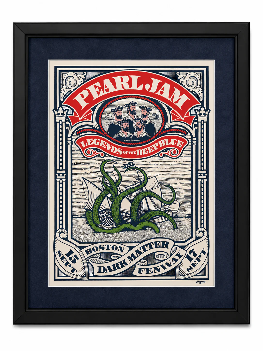 Pearl Jam Boston Fenway Framed Poster 09-15/17-2024 Ames Bros