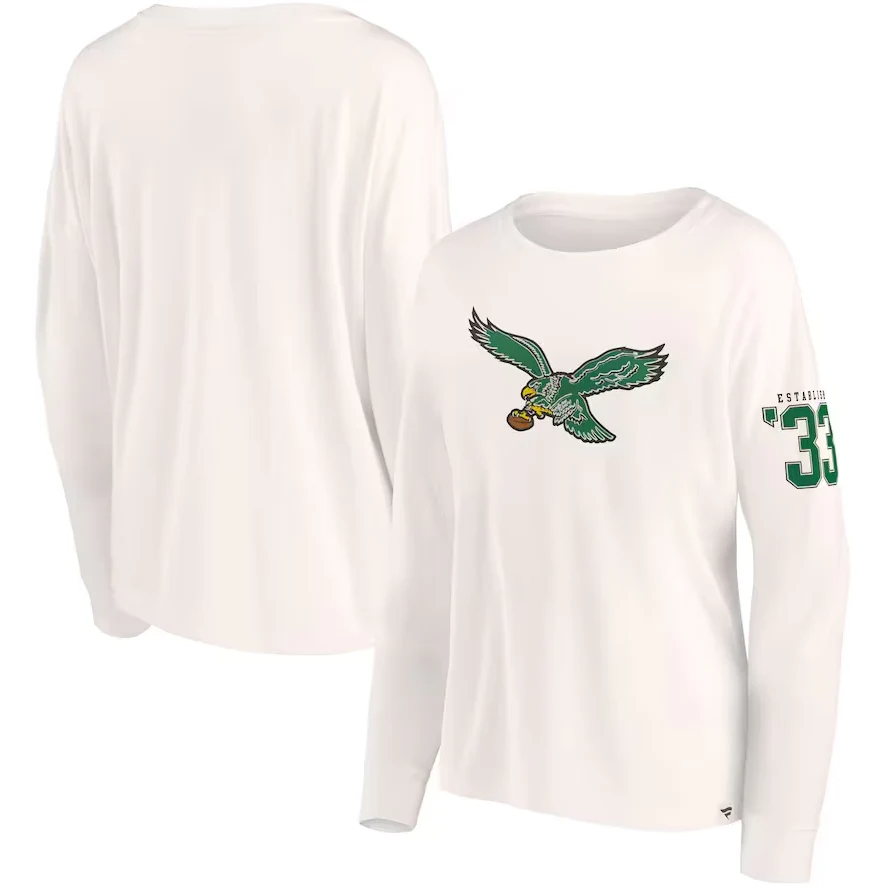 Philadelphia Eagles Women's Game Date Oversized Cropped Lightweight Long Sleeve Tee - Cream