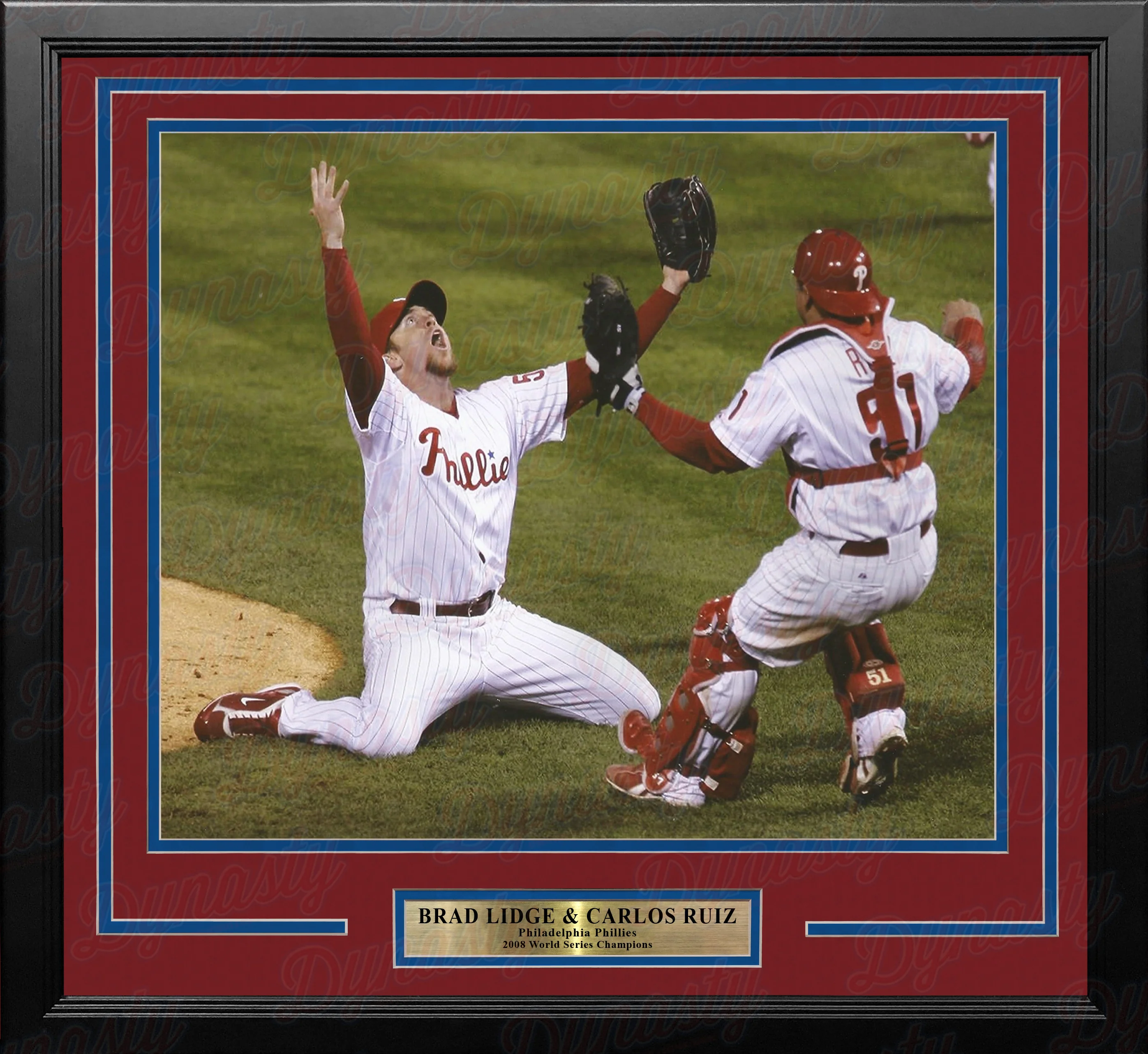 Brad Lidge & Carlos Ruiz 2008 World Series Last Out Celebration Philadelphia Phillies Framed Baseball Photo - Image 2