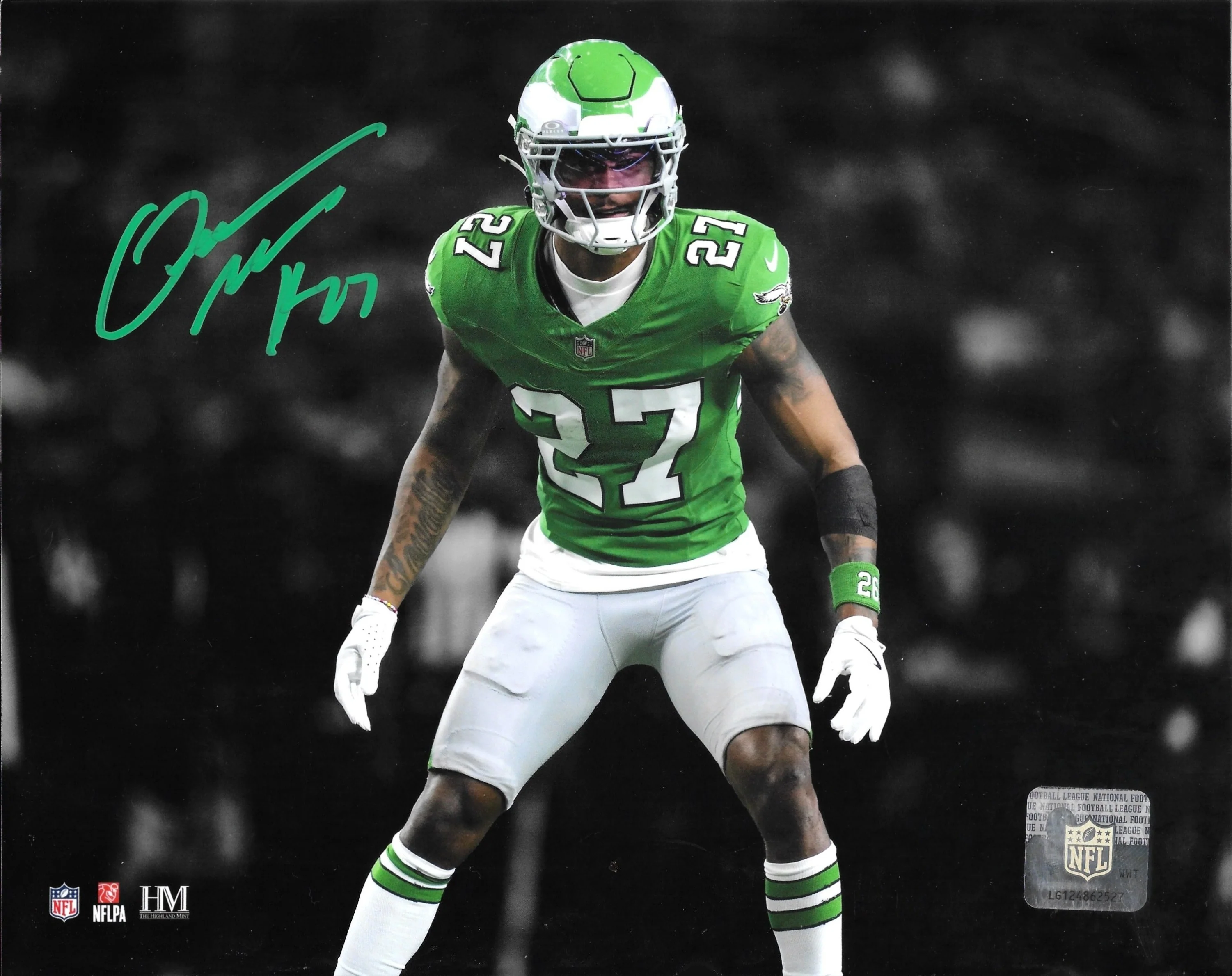 Quinyon Mitchell Kelly Green Action Philadelphia Eagles Autographed 16" x 20" Football Photo