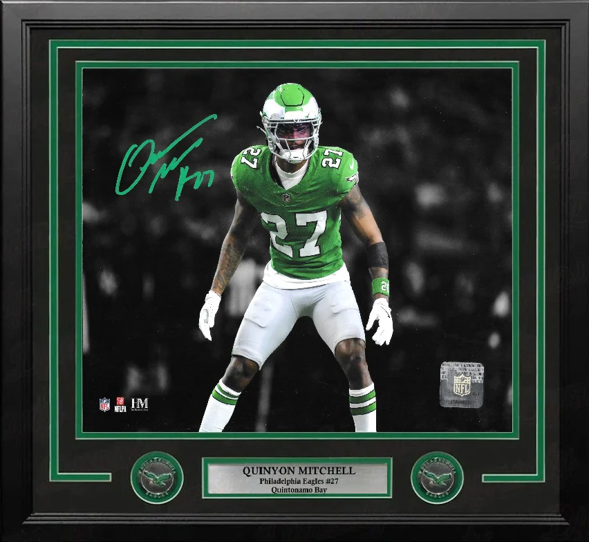 Quinyon Mitchell Kelly Green Action Philadelphia Eagles Autographed 16" x 20" Framed Photo