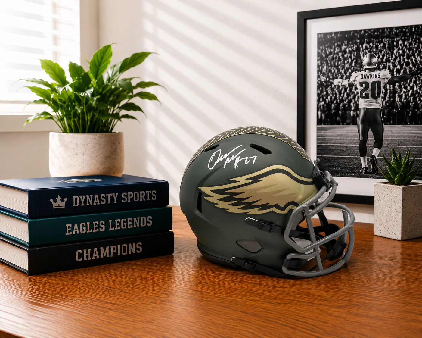 Quinyon Mitchell Philadelphia Eagles Autographed Camo Salute to Service Mini-Helmet - Image 2
