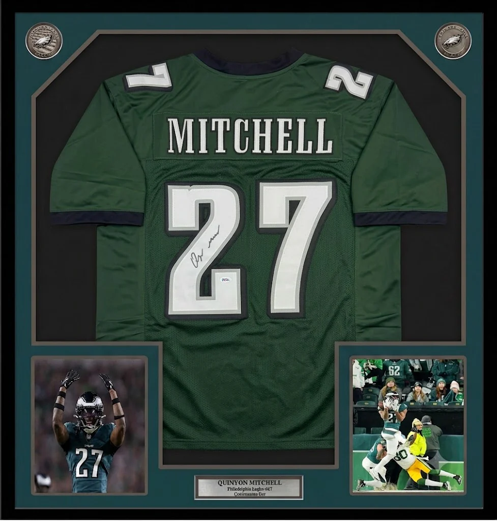 Quinyon Mitchell Philadelphia Eagles Autographed Framed Green Jersey