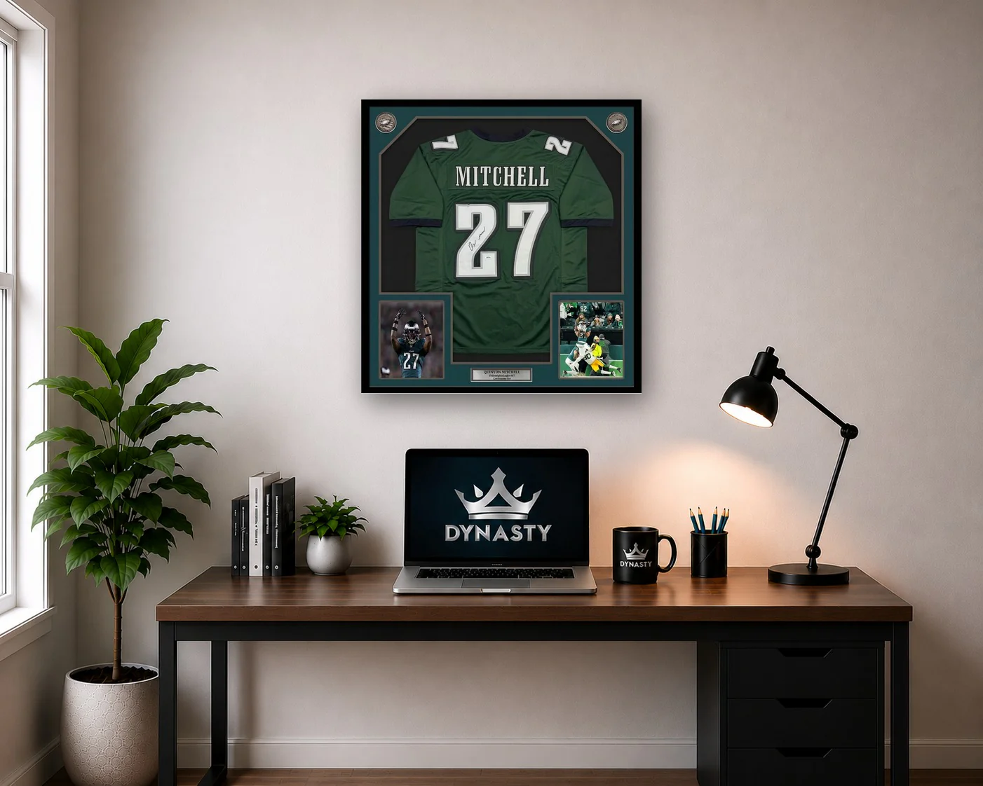 Quinyon Mitchell Philadelphia Eagles Autographed Framed Green Jersey - Image 2
