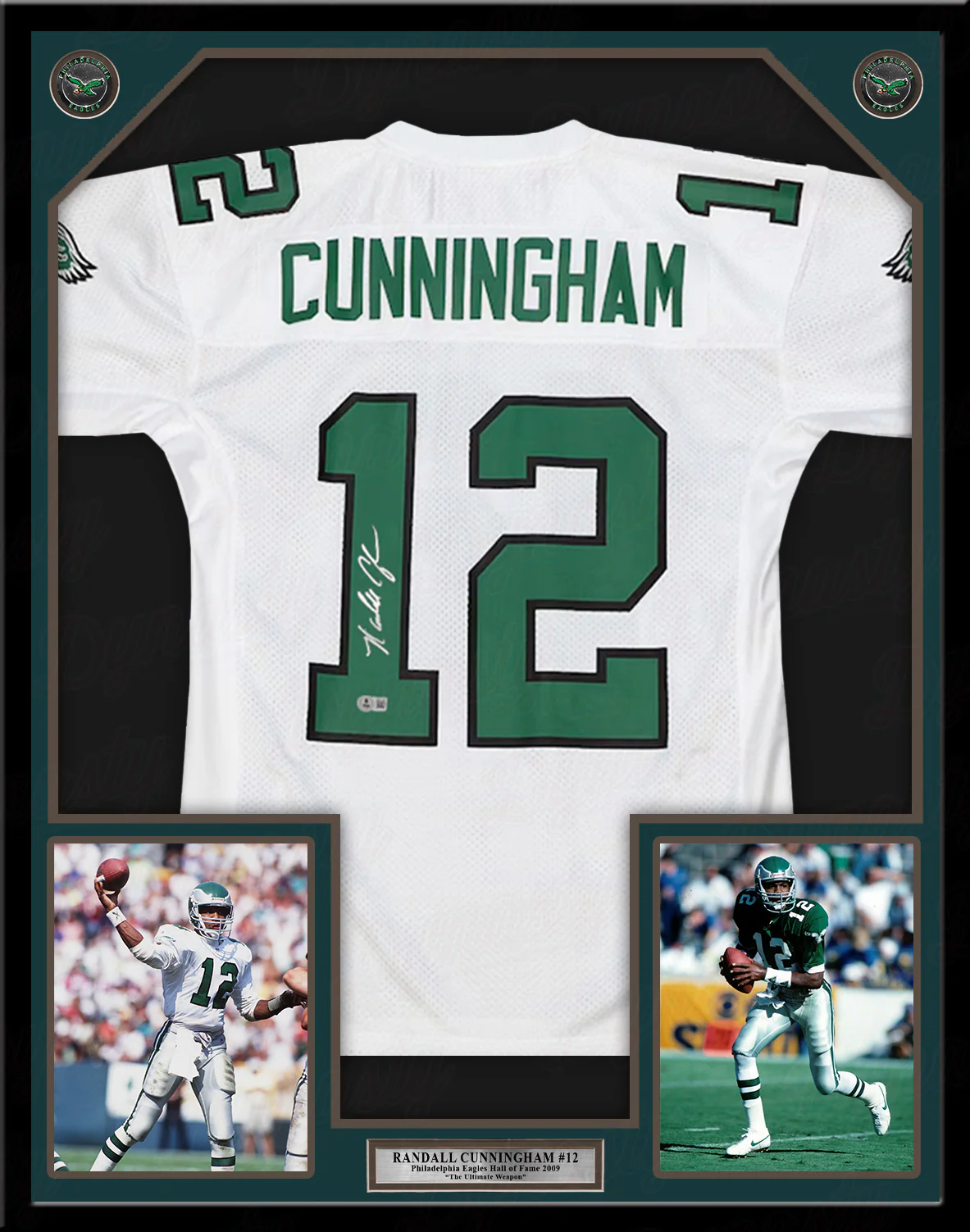 Randall Cunningham Philadelphia Eagles Autographed Framed Mitchell & Ness White Throwback Jersey - Image 2