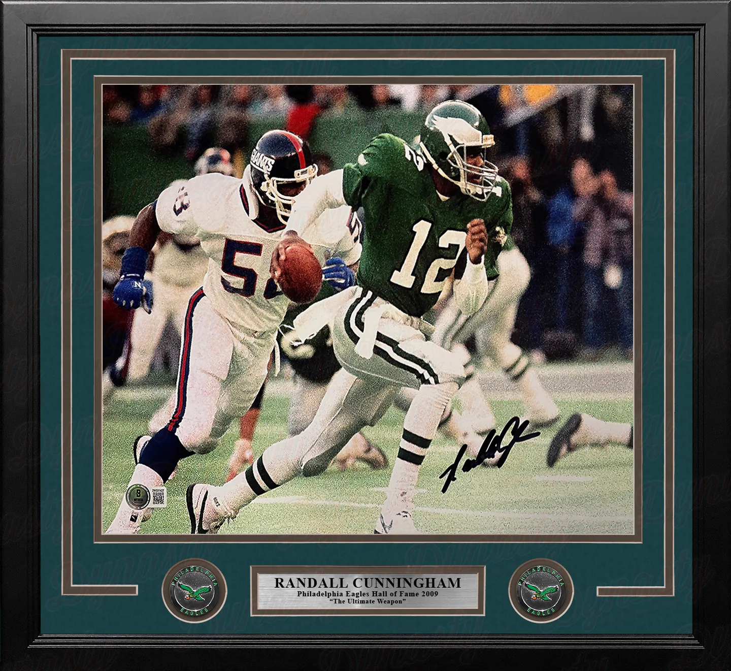 Randall Cunningham Running v. the Giants Philadelphia Eagles Autographed 11x14 Framed Football Photo - Image 2