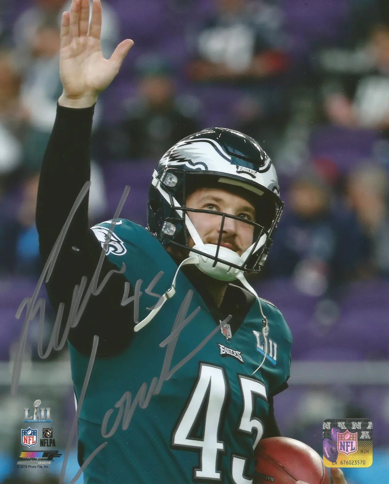 Rick Lovato Super Bowl LII Action Philadelphia Eagles Autographed 8" x 10" Football Photo