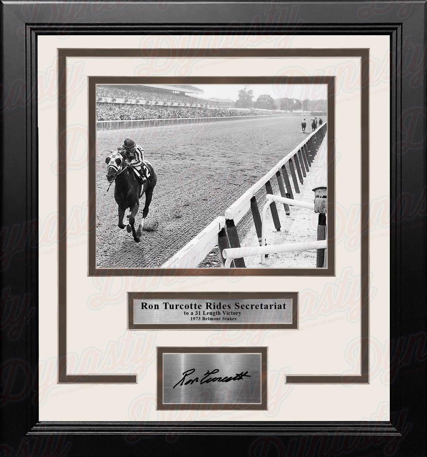 Ron Turcotte Riding Secretariat '73 Belmont Stakes Framed Horse Racing Photo with Engraved Autograph