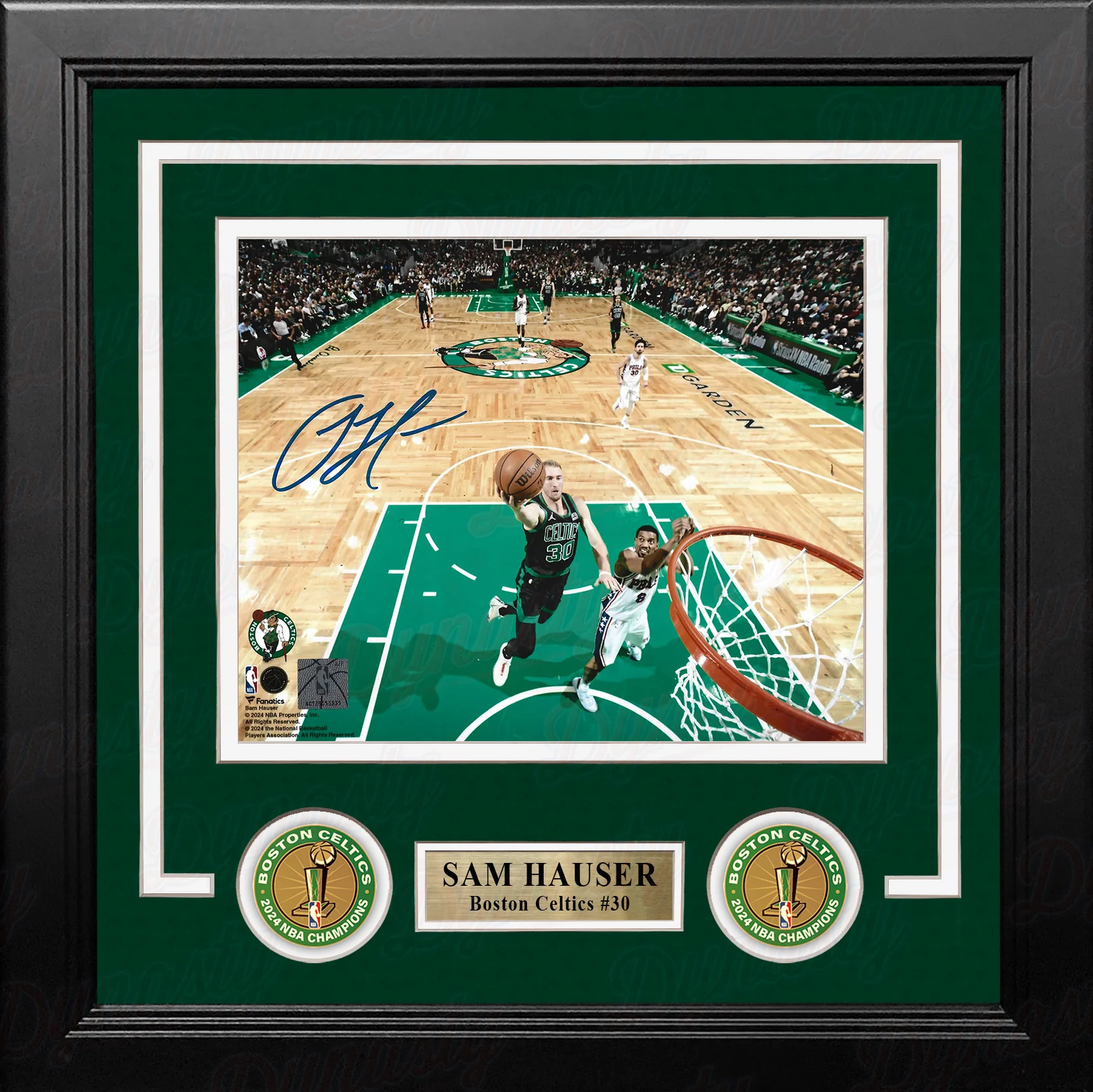 Sam Hauser Rim Cam Boston Celtics Autographed 8" x 10" Framed Photo with 2024 Championship Logos - Image 2